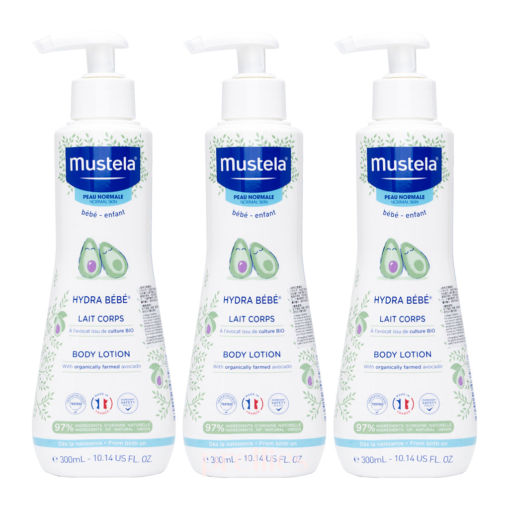 Mustela Hydra Bébé Body Lotion 300ml x3 Pack - Ultra Hydrating Baby Moisturizer for Dry & Sensitive Skin | Daily Care for Newborns & Infants | Perfect for Diaper Changes & After Bath Time