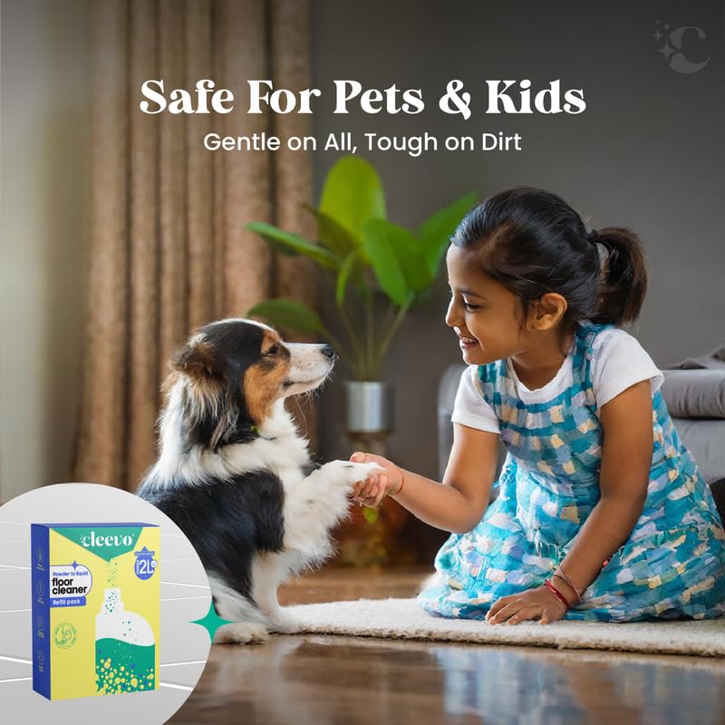 Cleevo Natural Disinfectant Floor Cleaner Liquid - 2L Refill Pack (2 x 1L Pouches) | Chlorine-Free, Eco-Friendly All-Purpose Surface Cleaner | Zesty Lemon Scent | Ideal for Hardwood, Tile & Vinyl Floors | Safe for Homes with Pets & Kids