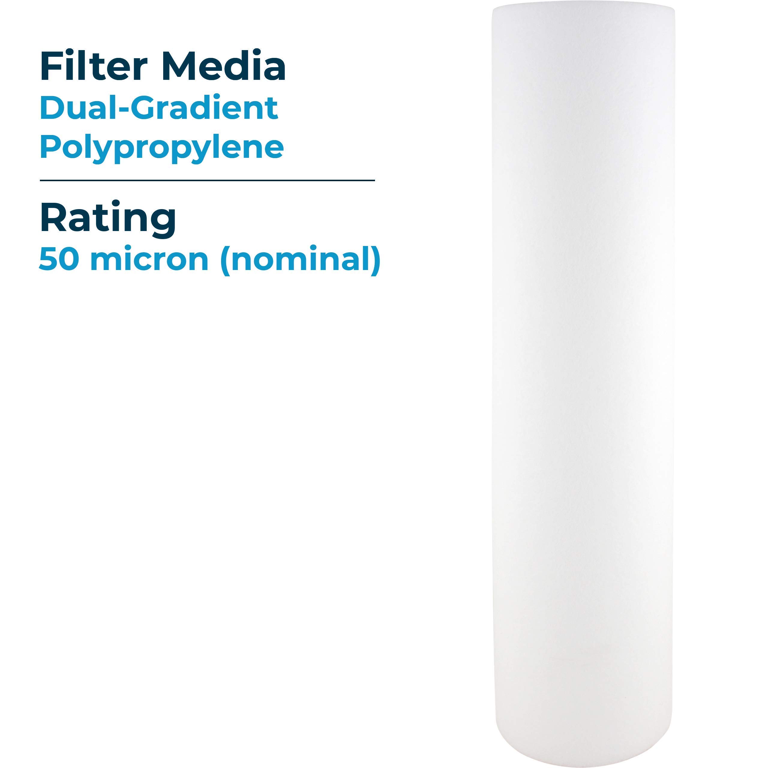 SpiroPure SP-DD-15050-20BB 20x4.5 Inch 50 Micron Spun Melt-Blown Polypropylene Water Filter Cartridge (Case of 6) - Perfect for Under Sink, Refrigerator & Whole House Water Filtration Systems