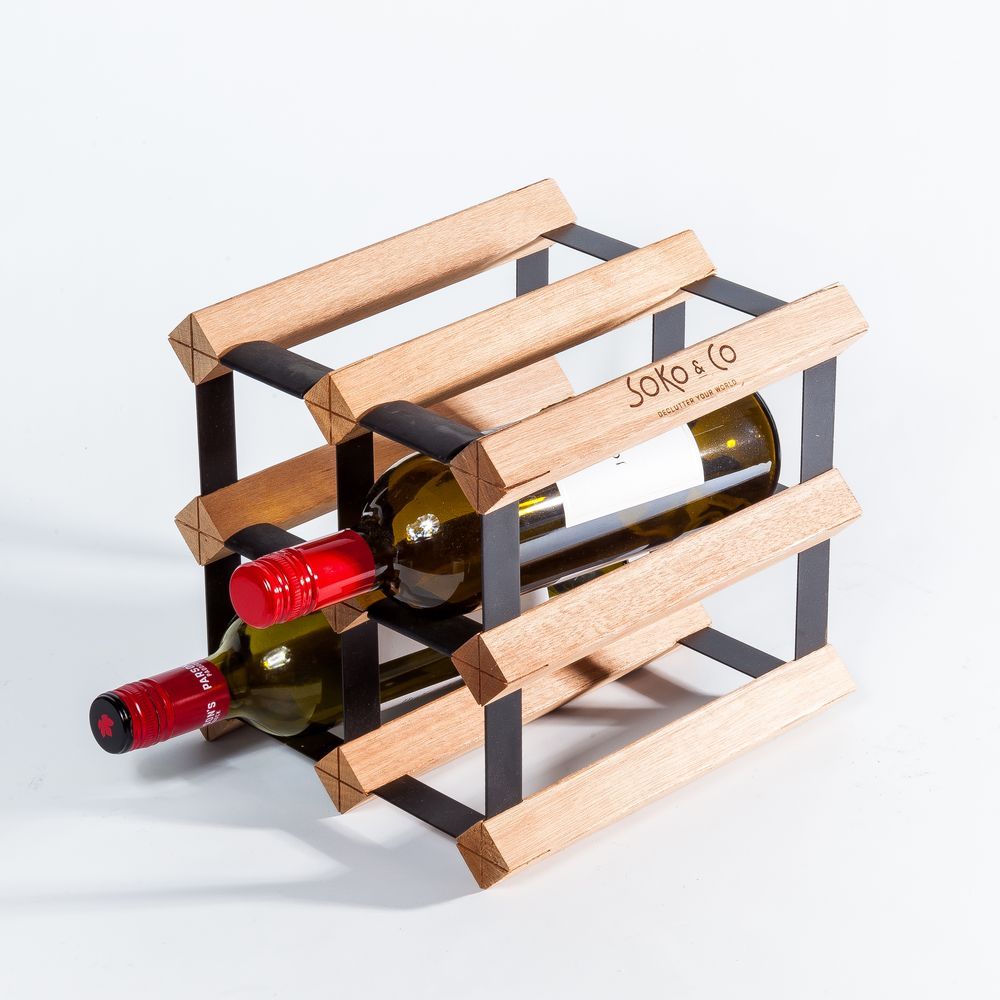 Vino Stack 4-Pocket Mahogany Wine Rack - Space Saving Wine Storage for Kitchen, Bar, or Dining Room Display