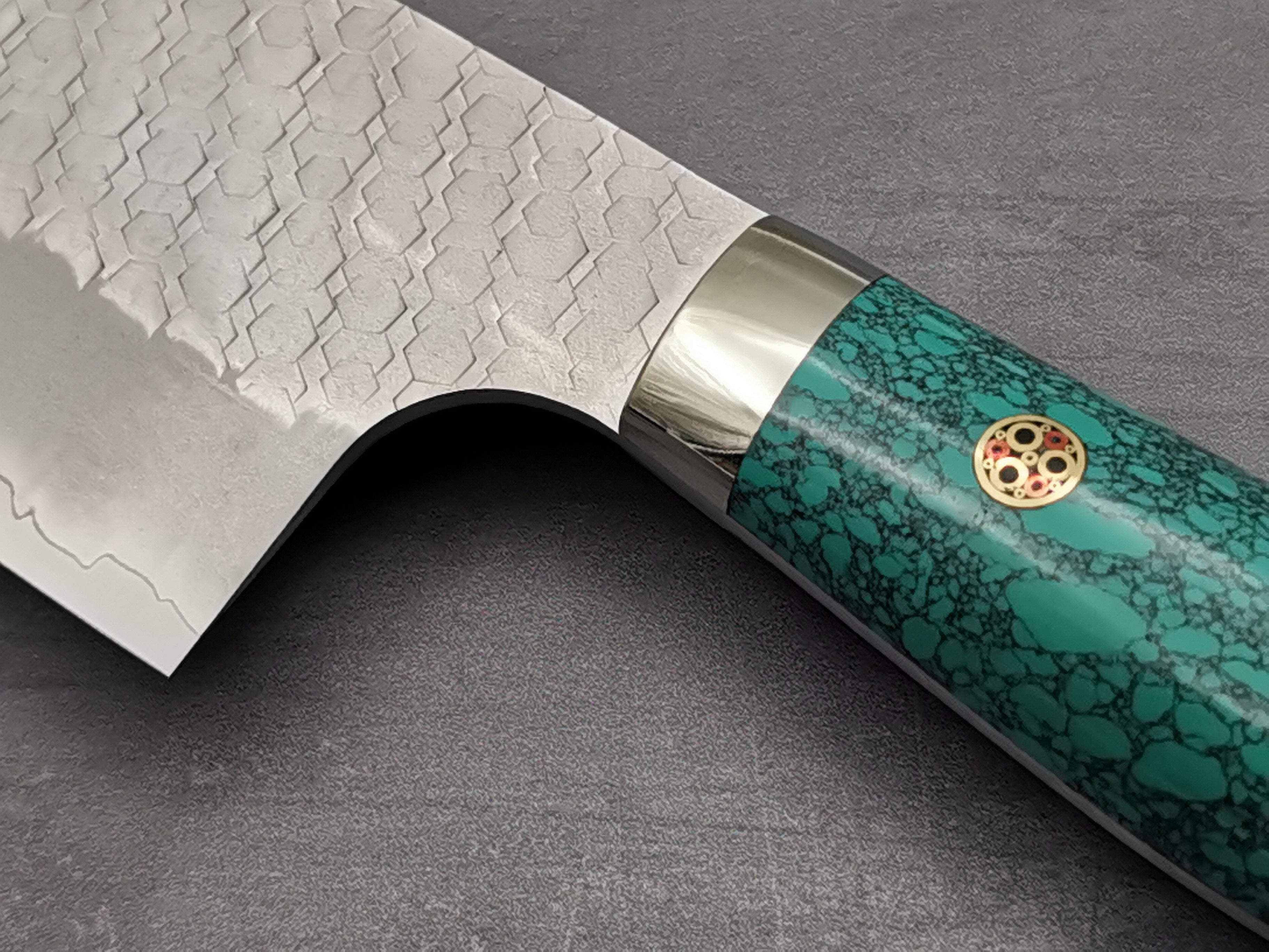 Premium Nigara Hamono SG2 Tsuchime Kiritsuke Nakiri Knife with Green Turquoise Handle - Japanese Kitchen Knife for Sushi, Vegetables & Precision Cutting
