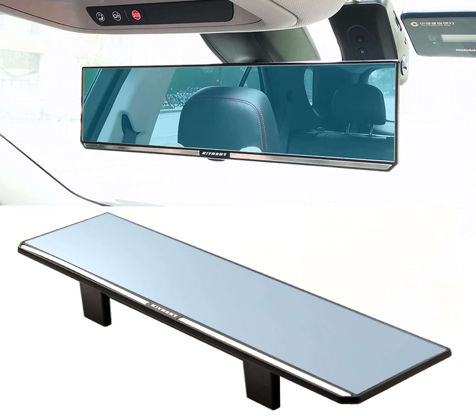 Kitbest 12 Inch Panoramic Rear View Mirror - Wide Angle Anti-Glare Interior Clip-On Mirror for Cars, SUVs & Trucks | Enhanced Visibility for Safe Driving & Parking