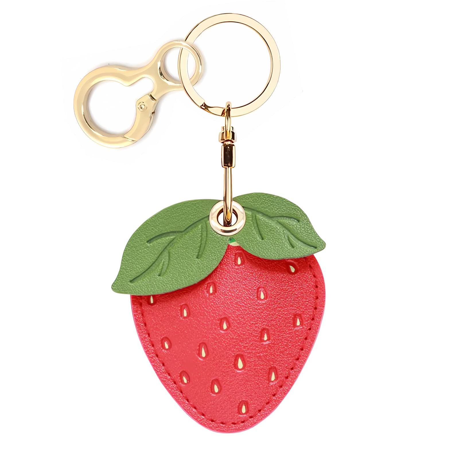Premium Leather Keychain Holder for Apple AirTag - Cute Strawberry Design Anti-Scratch Protective Case with Key Ring | Perfect for Wallet, Keys, Luggage & Pet Tracking | GPS Tracker Accessory for Everyday Use