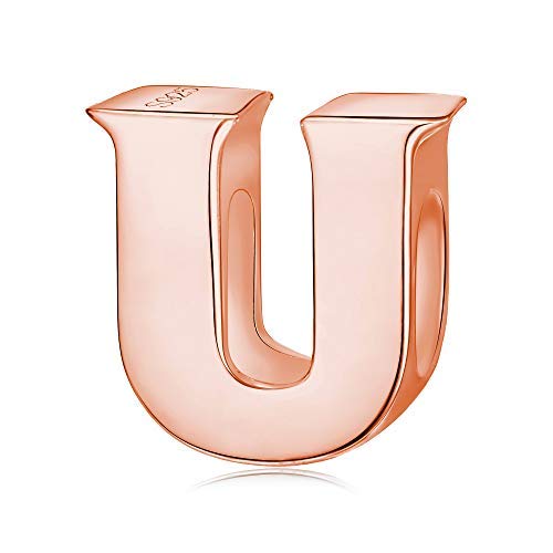 Rose Gold Alphabet Charms for Bracelets - U Letter Sterling Silver Pandora Compatible Charm for Jewelry Making & DIY Gifts - Perfect for Birthdays, Anniversaries, and Personalized Accessories