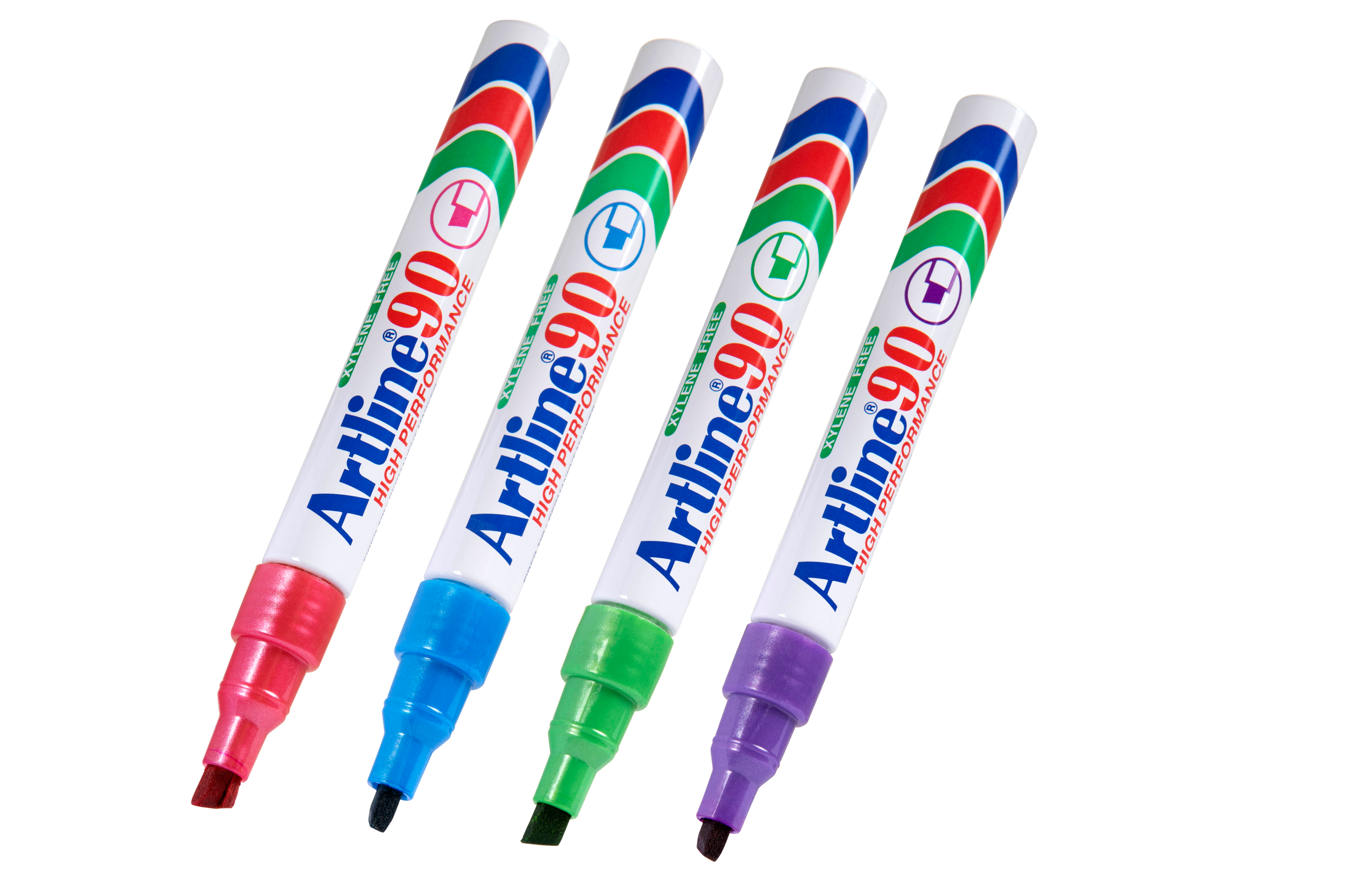 Artline 90 Bright Colors Permanent Markers - Chisel Tip, 12-Pack - Ideal for Office, School, Art Projects & DIY Crafts