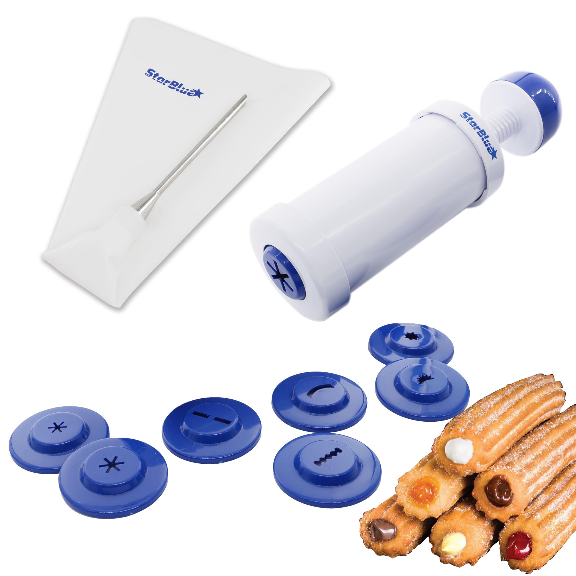 StarBlue Churro Maker and Filler Set with Free Recipe Book - Easy Piping Nozzle Tool for Deep Fried Stuffed Churros - Perfect for Home Baking, Party Snacks, and Spanish Dessert Making