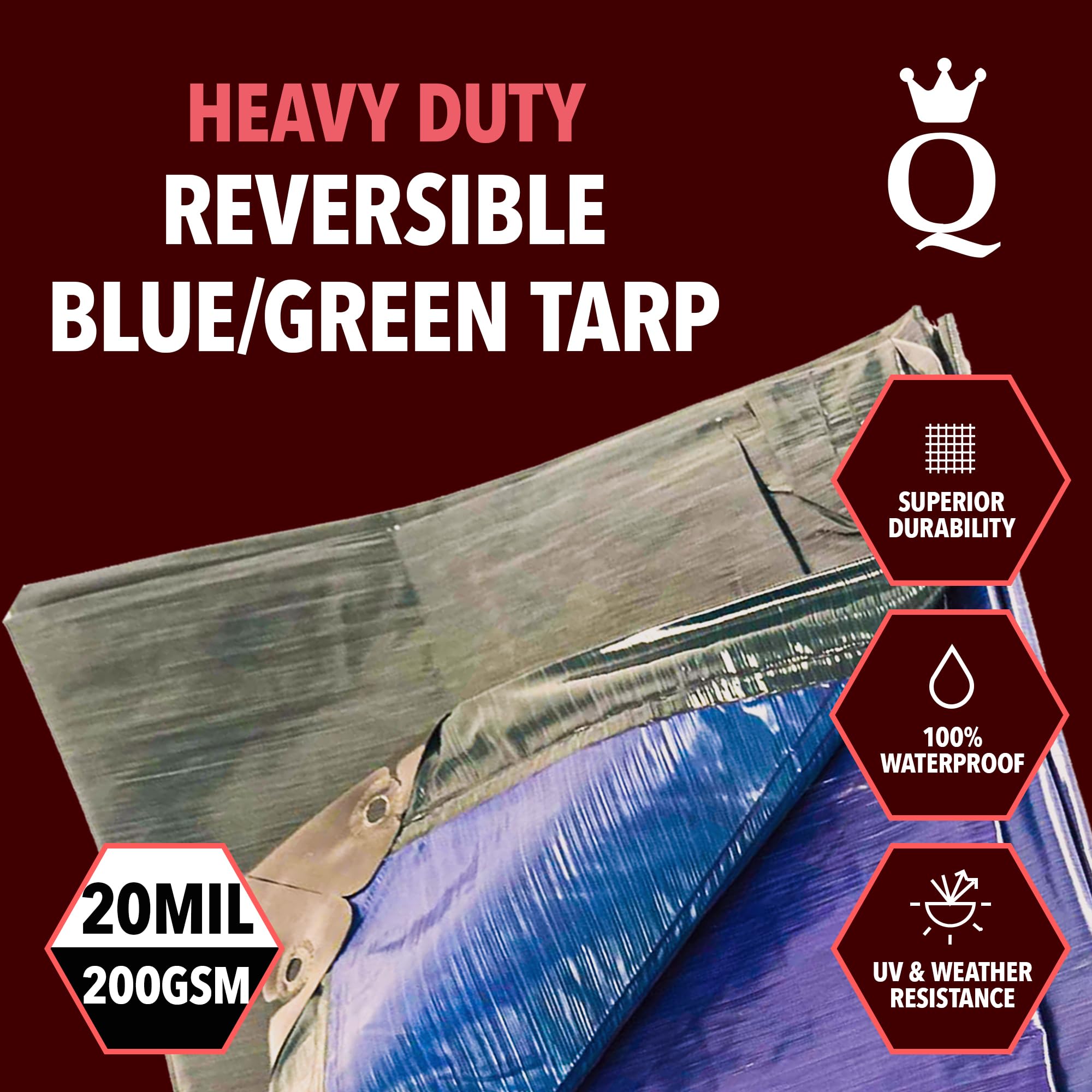 QUEEN OF TARPS | 30x50 Heavy Duty Waterproof Tarp - 120 GSM (12 MIL) UV & Tear Resistant | Perfect for Camping, Outdoor Furniture Covers, Car Protection, Tent Flooring, Painting Drop Cloths & Firewood Cover | Durable Multipurpose Outdoor Tarp