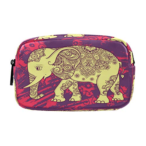 ALAZA Tribal Elephant Cosmetic Bag - Waterproof Leather Pencil Case & Travel Makeup Pouch with Zipper for Women, Girls & Teens | Perfect for School, Travel & Daily Organizer