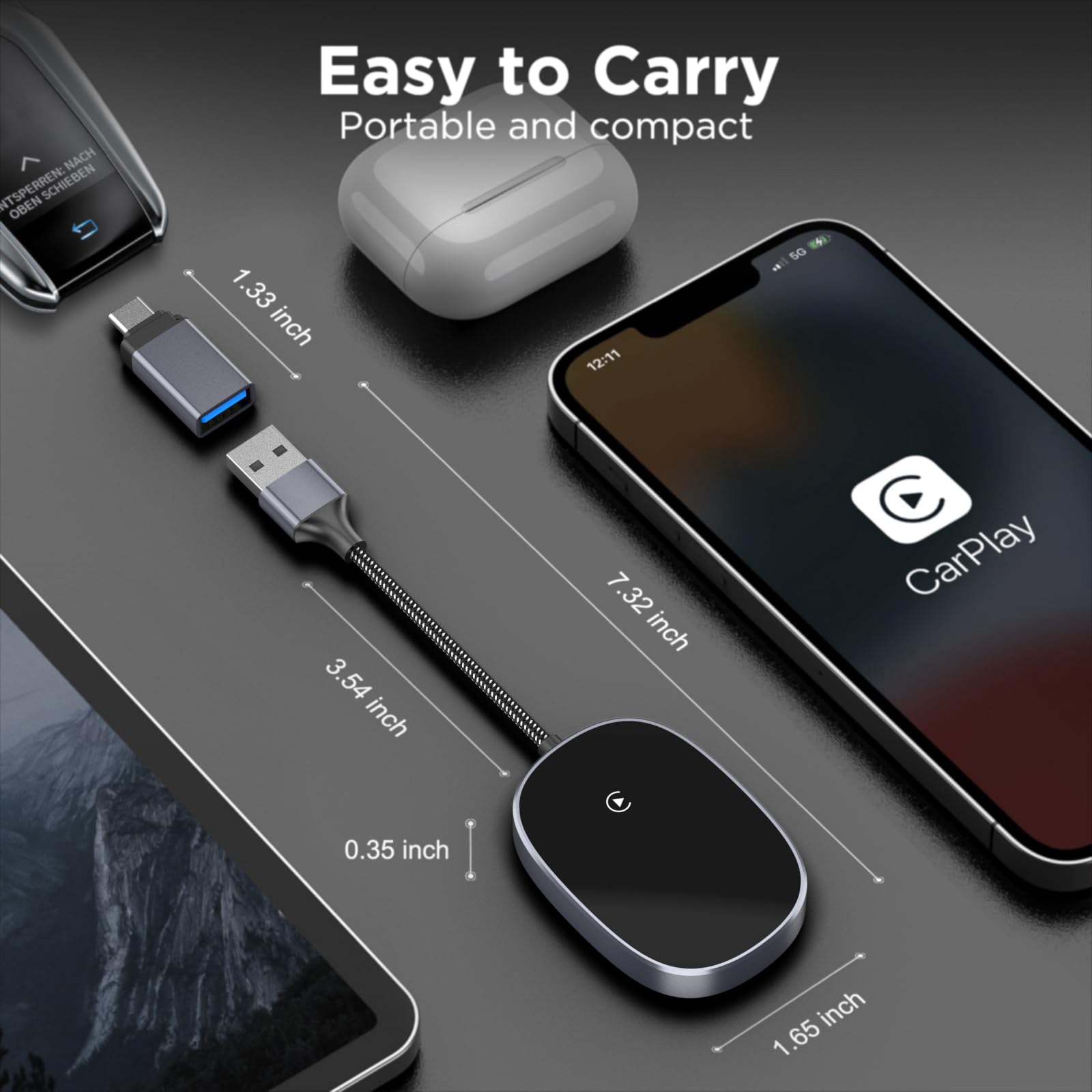2024 Wireless CarPlay Adapter - Plug & Play Upgrade for Factory Wired CarPlay | Converts Wired to Wireless Fast & Easy | Compatible with 2015+ Cars & iPhone iOS 10+ | Perfect for Commuting, Road Trips & Hands-Free Driving