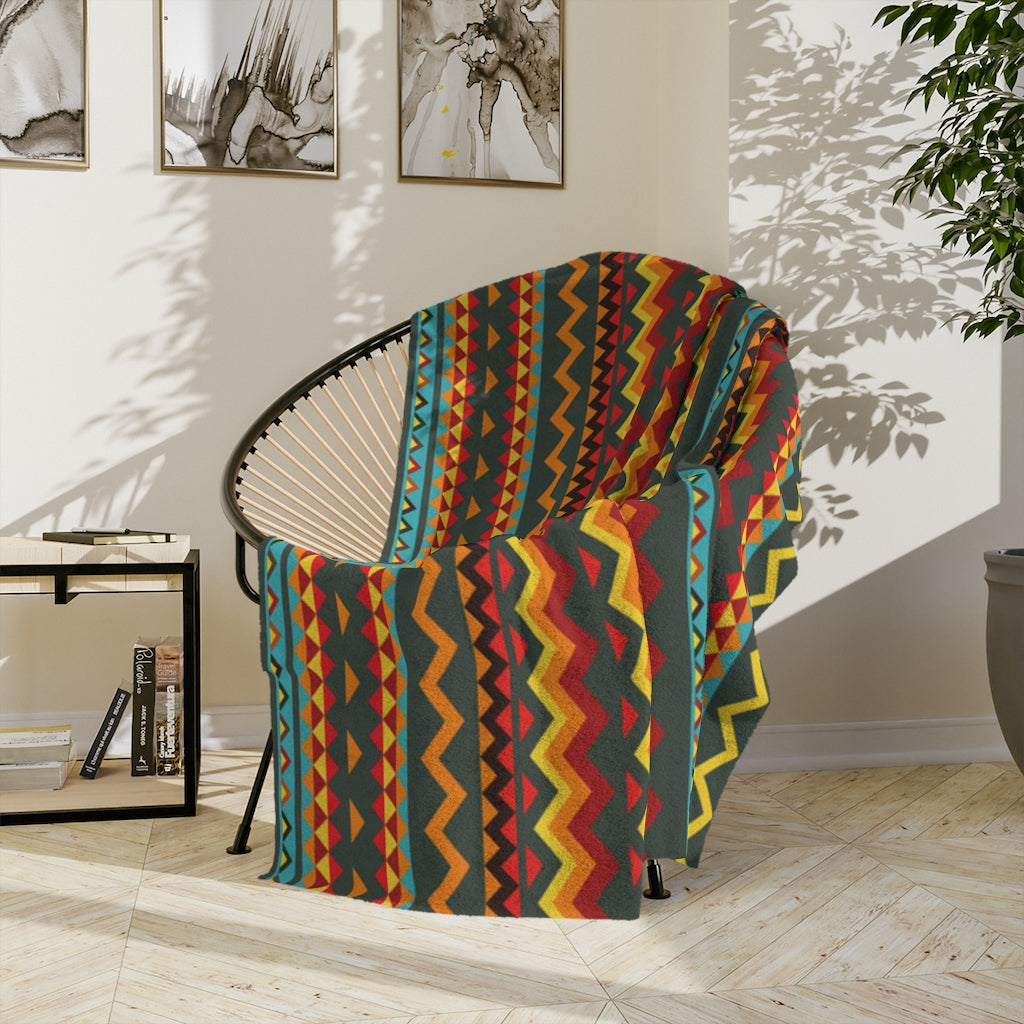 Southwestern Blanket - Sahara Sunrise Velveteen Minky Throw | Soft Polyester Fleece with One-Sided Print | Mexican Style Blanket in 3 Sizes (50x60, 60x80, 72x90) | Perfect for Sofa, Bed, Picnic & Outdoor Use
