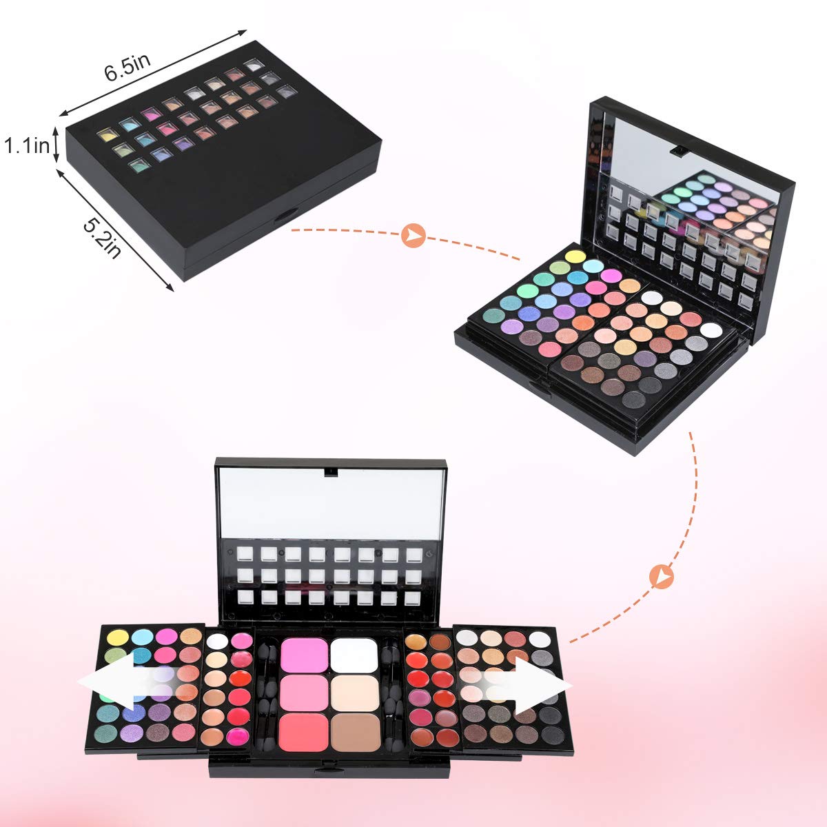 78 Colors All-in-One Makeup Palette Set with Eyeshadow, Lip Gloss, Blusher, Concealer & Highlighter - Pink Cosmetic Kit with Mirror for Professional & Everyday Makeup Looks