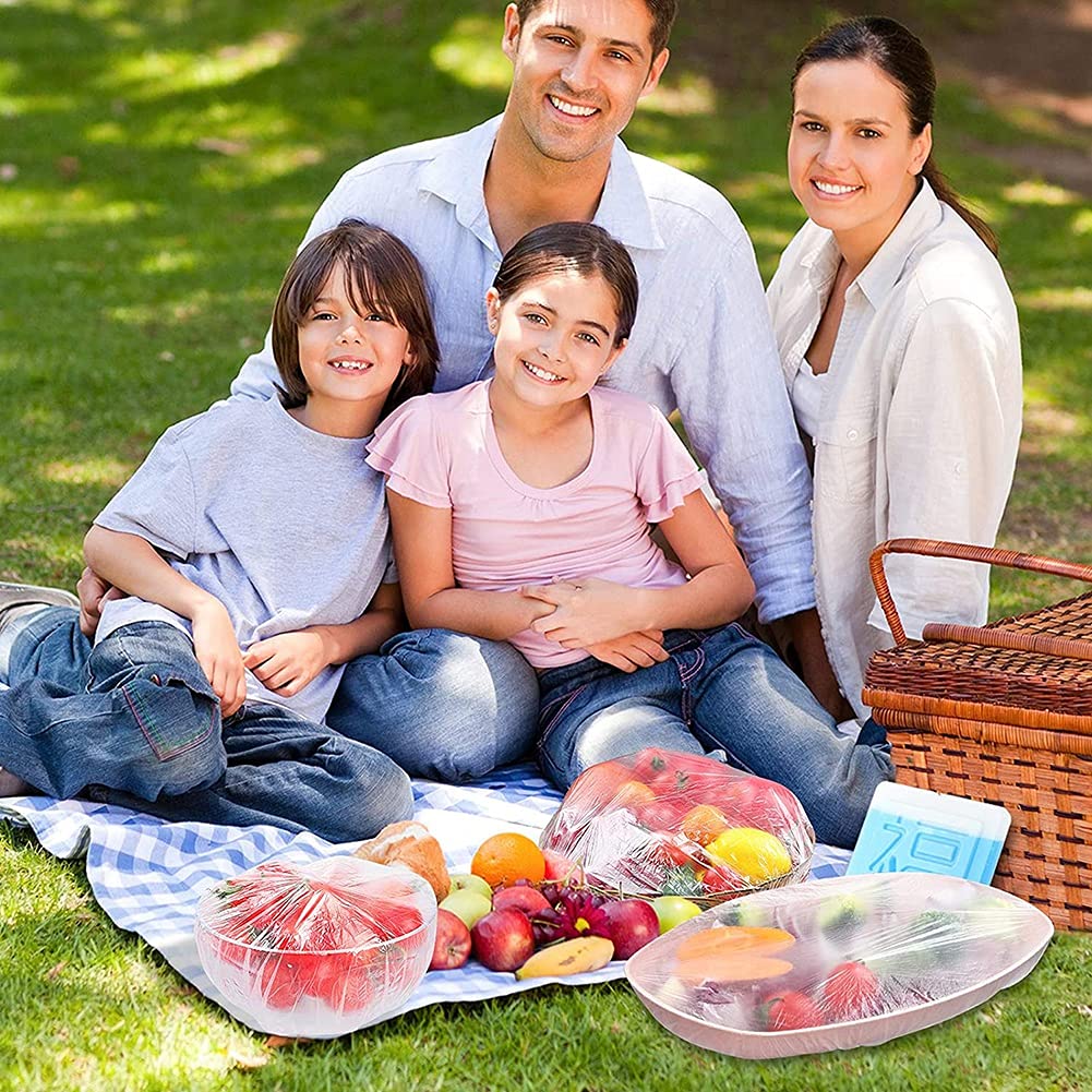 Ochine 100-Pack Elastic Food Storage Covers | Stretchable Bowl Covers with Elastic Edges | Reusable Plastic Food Wrap for Freshness | Perfect for Fruit Preservation, Meal Prep & Leftovers Storage | Ideal for Kitchen, Picnics & Party Food Display