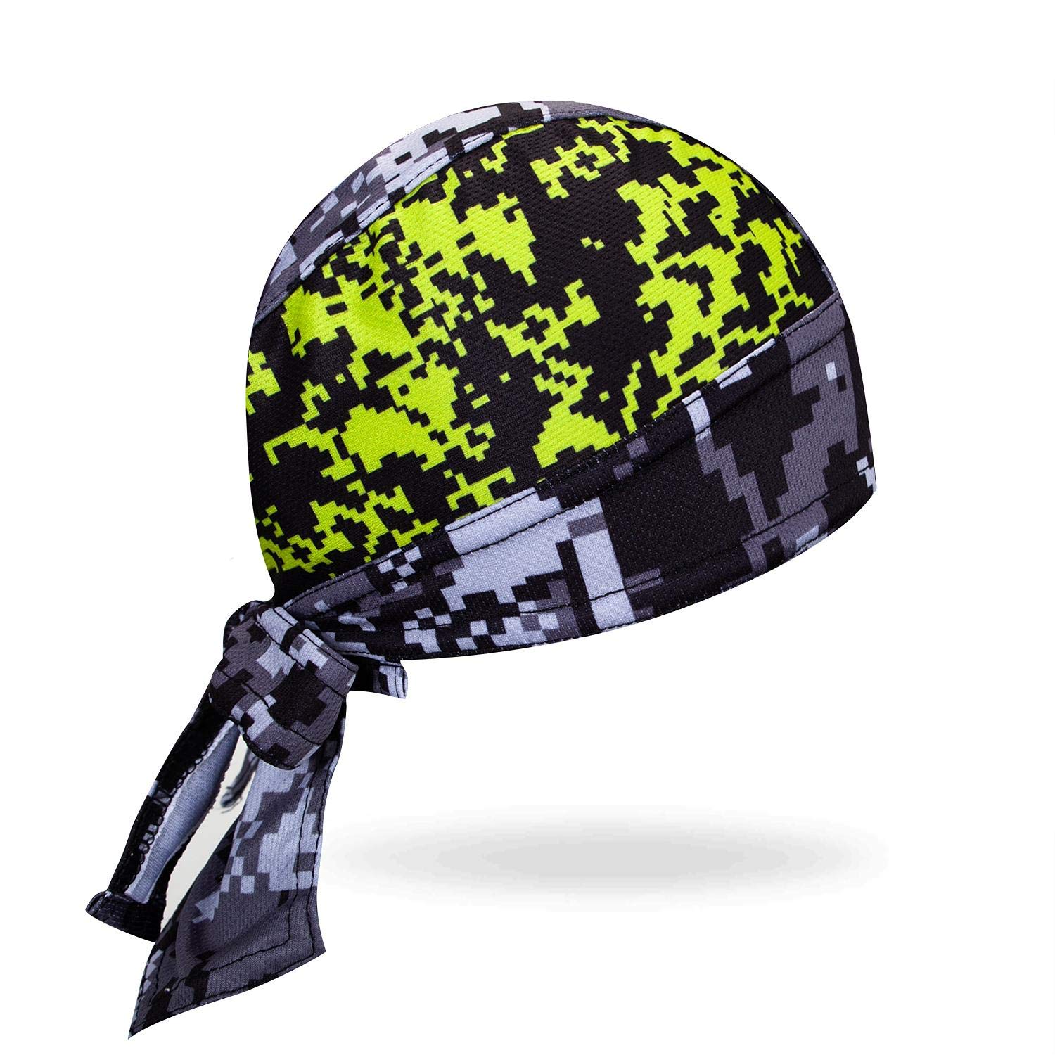 Yellow Black Grey Digital Camouflage Moisture Wicking Microfiber Head Wrap - Breathable Stretchable Biker Hat & Skull Cap for Cycling, Running, Outdoor Sports & Sun Protection