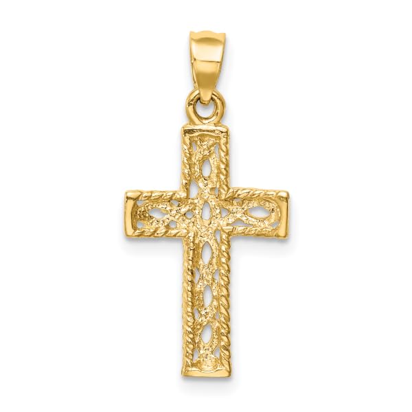 14K Solid Yellow Gold Braided Latin Mexican Holy Cross Necklace - Religious Jesus Christ Pendant Charm for Women & Men - Perfect for Baptism, First Communion, Confirmation & Daily Wear