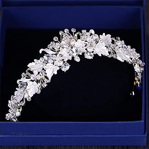 Crystal Wedding Crown Rhinestone Pearl Headpiece – Elegant Bride Hair Accessories for Weddings, Prom & Special Events | Flower Headband & Bridal Tiara