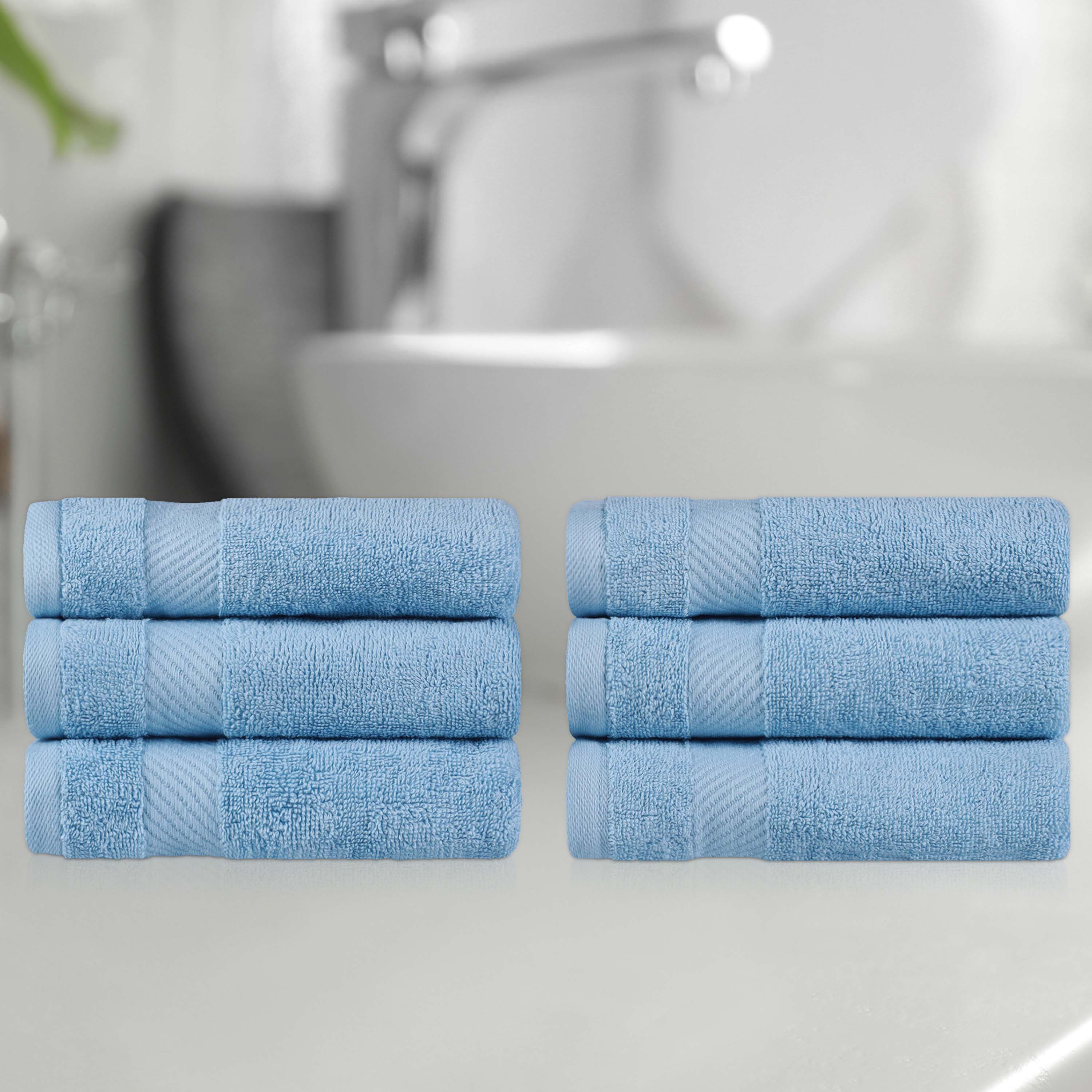 Premium 6-Piece Egyptian Cotton Hand Towel Set with Elegant Dobby Border - Soft & Absorbent for Bathroom, Kitchen, and Guest Use