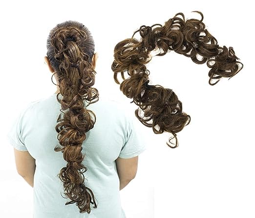 KAVIN Synthetic Frill Ponytail Hair Extension - Messy Juda Bun Maker in Light Brown with Highlighter | Perfect for Women's Party, Wedding & Cosplay Hairstyles | Pack of 1