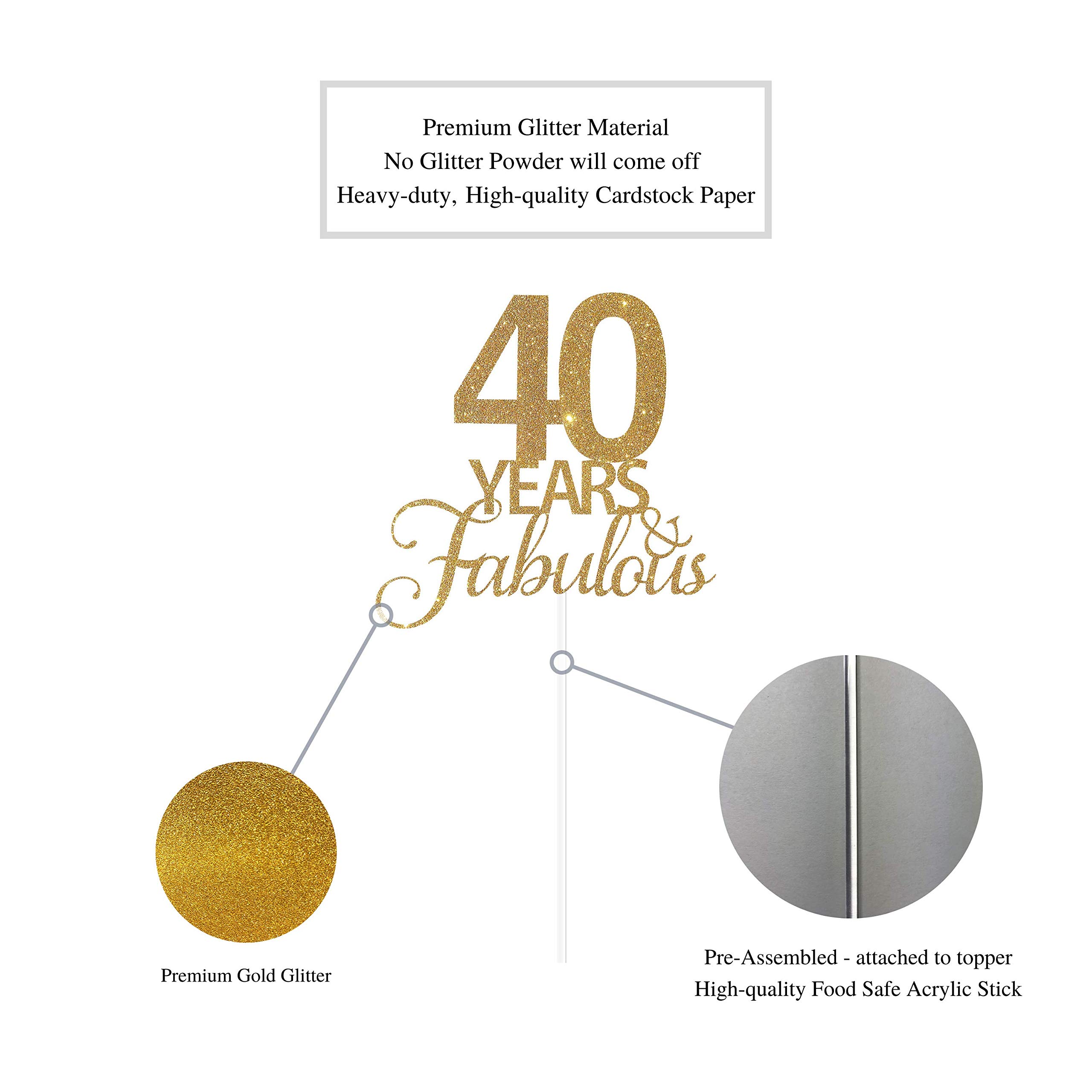 40th Birthday Cake Topper - Elegant Gold Glitter Anniversary Decor for 40 Years Celebration | Perfect for Milestone Birthdays, Wedding Anniversaries & Special Occasions