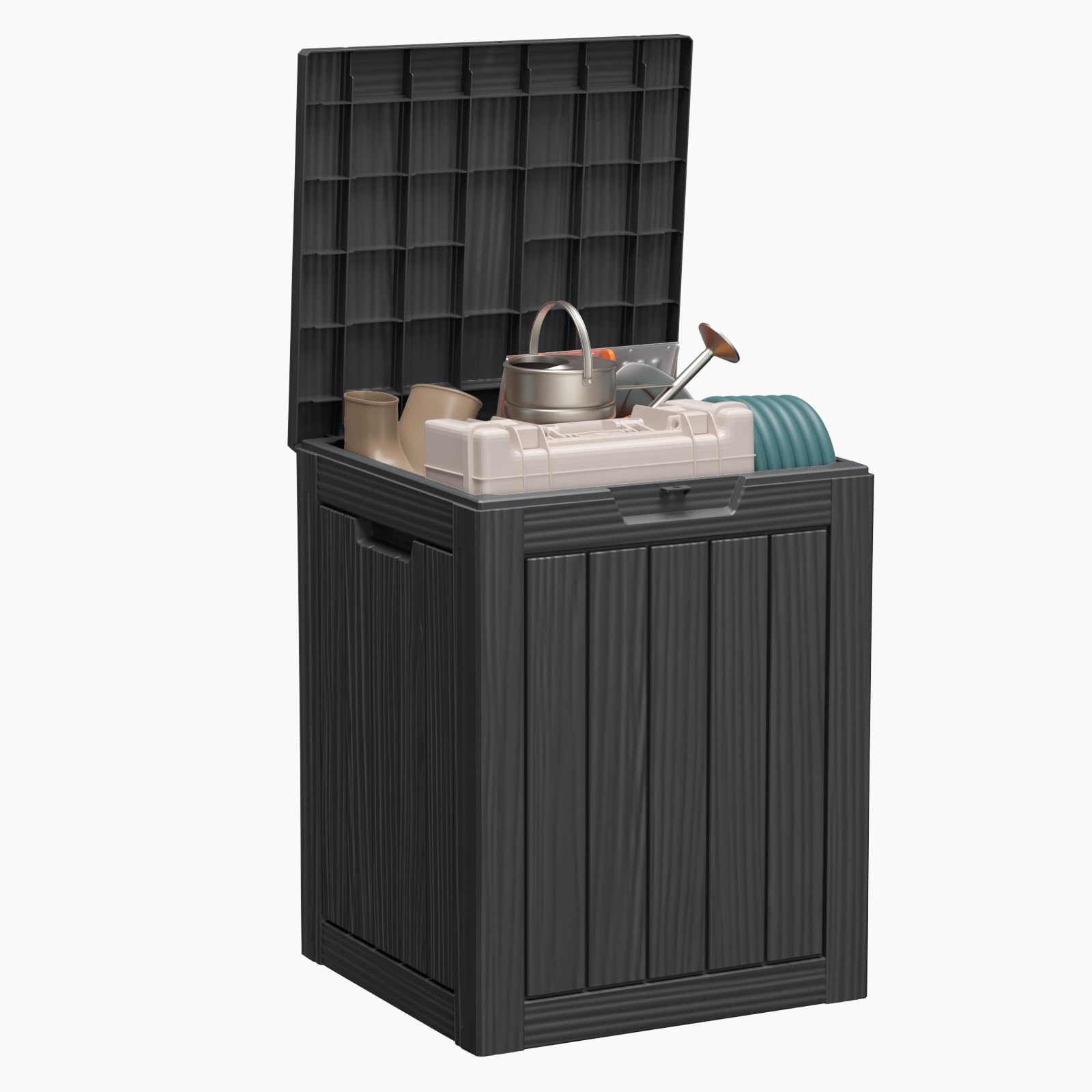 28 Gallon Resin Deck Box with Lock - Waterproof & UV Resistant Outdoor Storage Container for Patio Furniture, Garden Tools, Package Deliveries - Black - Perfect for Backyard, Deck, and Garage Organization