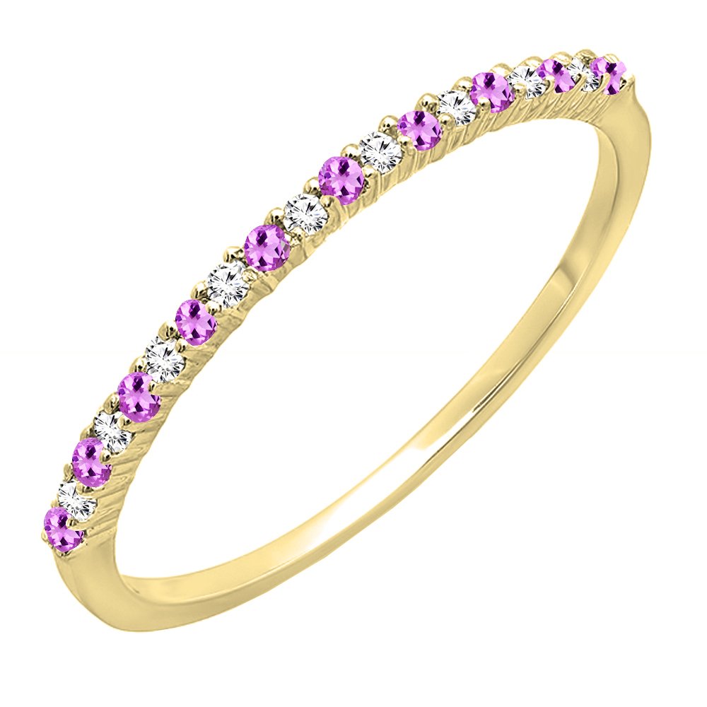 Dazzlingrock 14K Solid Gold Round Amethyst & White Diamond Stackable Wedding Band for Women - Anniversary, Engagement, Promise Ring - Perfect for Bridal Jewelry, Gift Giving & Special Occasions