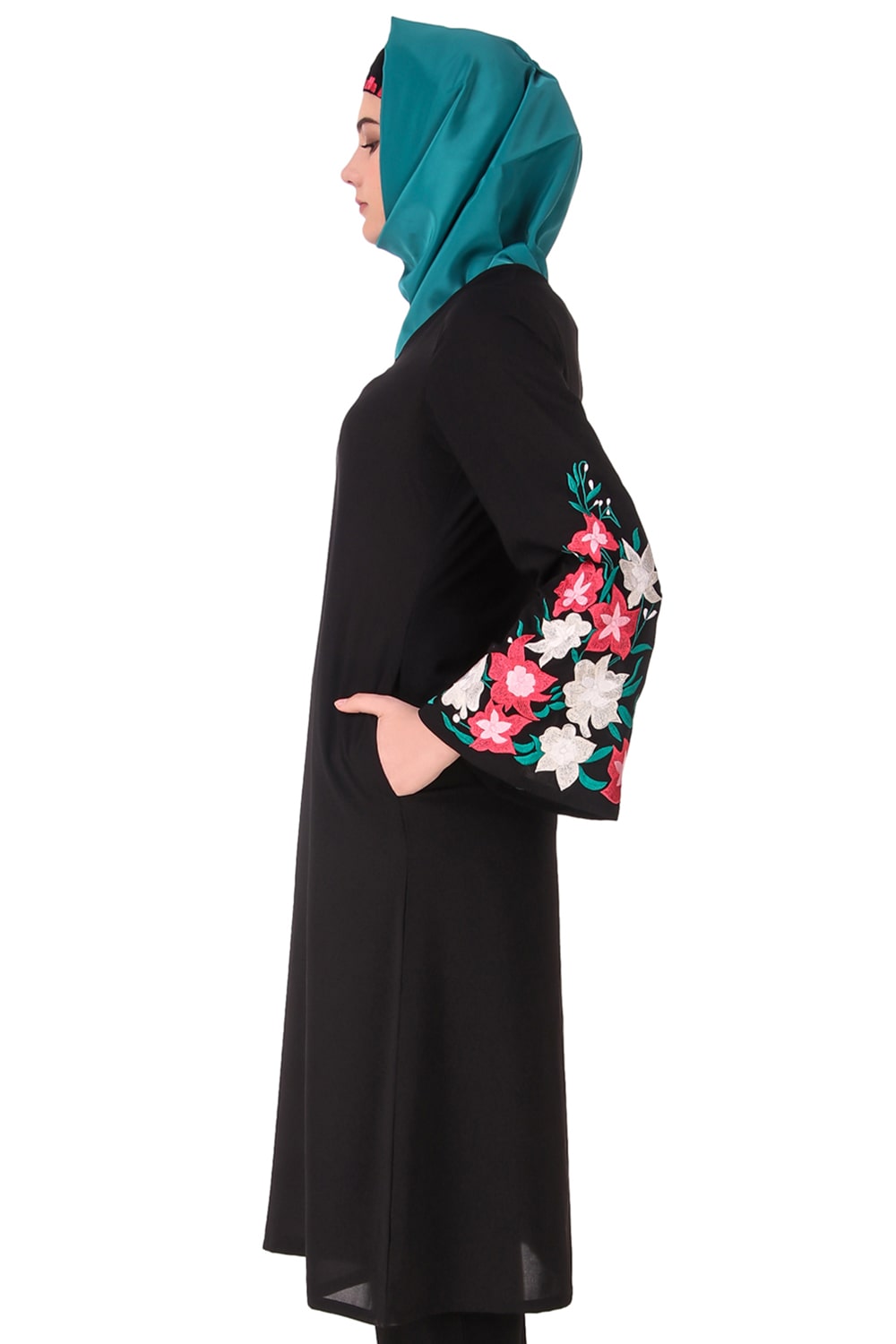 Embellished Bell Sleeve Umbrella Tunic Dress for Women - Elegant Floral Print Boho Tunic Top for Casual Wear, Beach Cover Up & Summer Outfits
