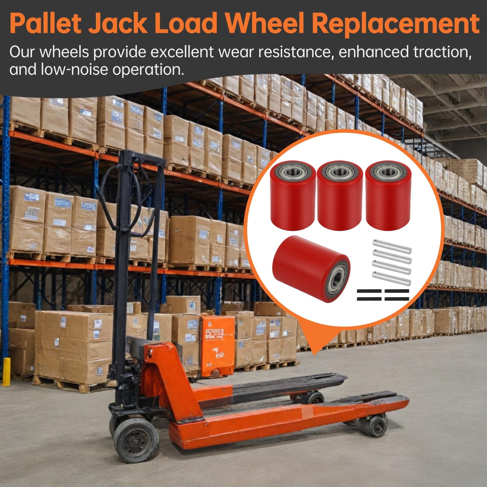 Homaisson 2 Pair Pallet Jack Load Wheels - 3” x 3.75” Replacement Wheels with Bearings (ID 20mm) for Manual Pallet Jacks & Lift Trucks - Durable Warehouse Equipment for Smooth Material Handling