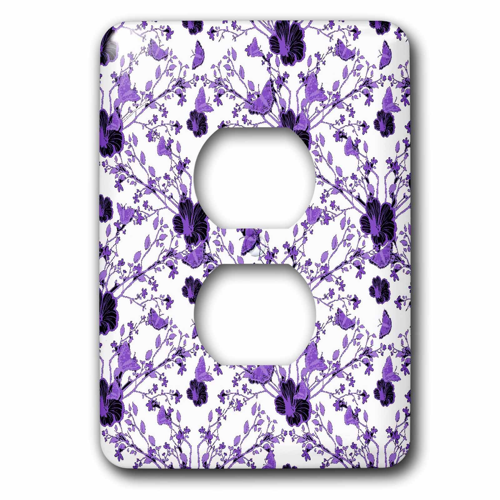 3D Rose Purple Flowers and Butterflies Decorative Outlet Cover - Elegant Wall Plate for Home Decor, Bedroom, Living Room, Nursery