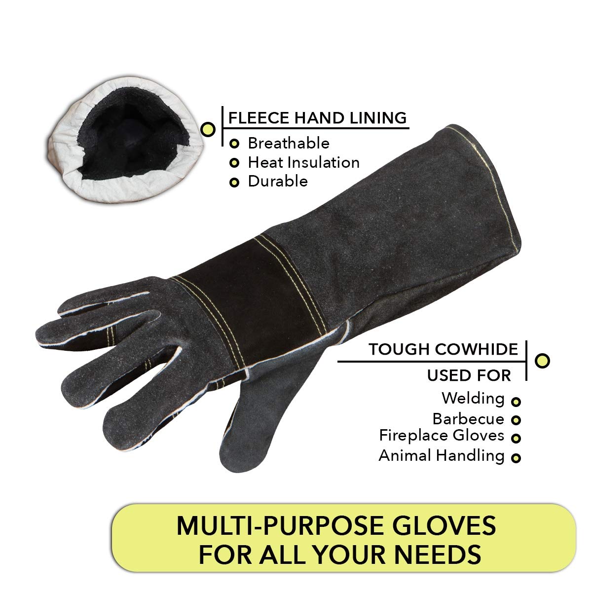 Heat Resistant Leather Welding Gloves for Men & Women - Fireplace, Grilling & Metal Work Protective Gloves - Sizes Medium to XXL - Durable & Comfortable for DIY Projects & Professional Use