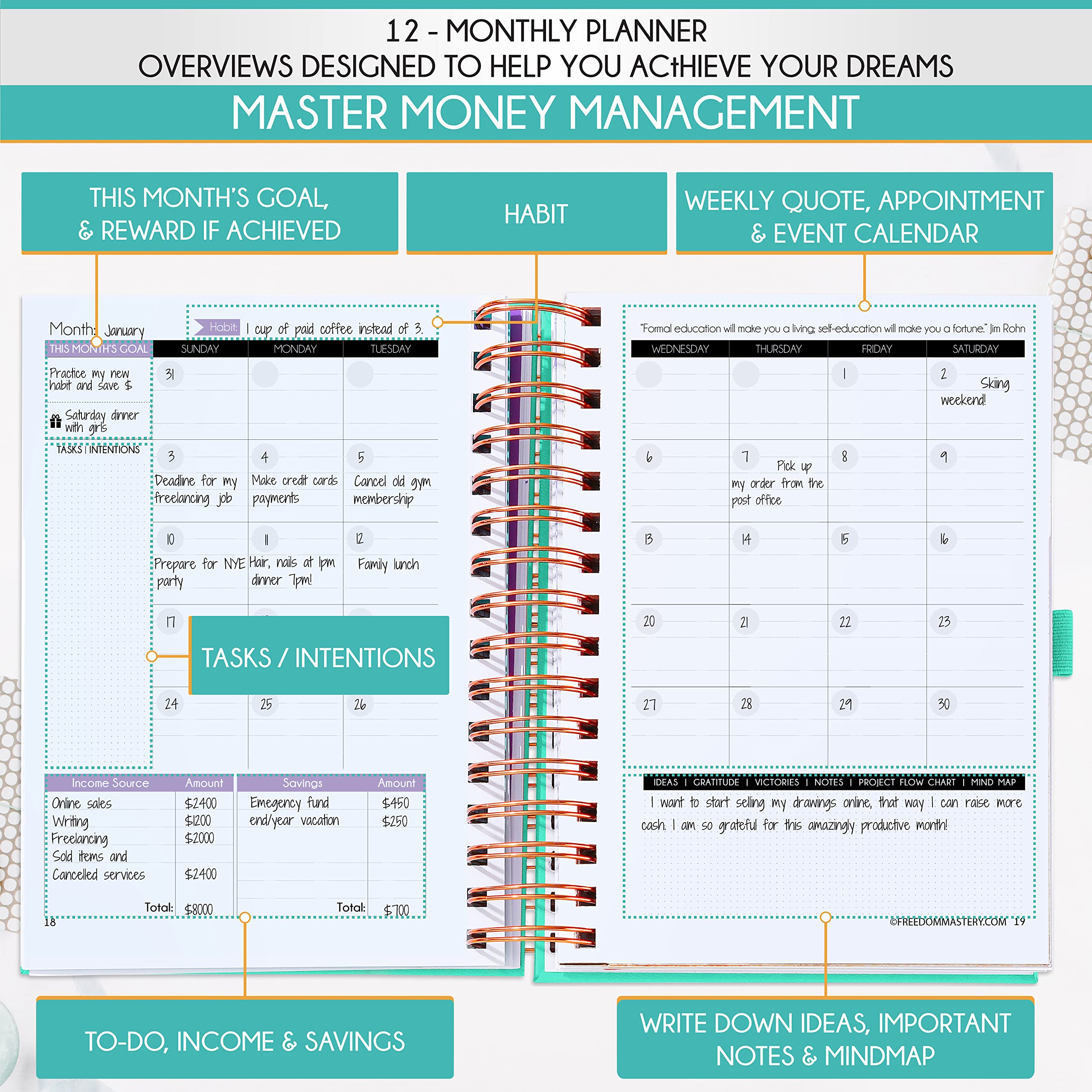 2025 Spiral Budget Planner & Monthly Bill Organizer with Pockets - Financial Journal, Debt Tracker, Savings Planner | 12-Month Money Management System for Financial Freedom | Perfect for Home Budgeting, Personal Finance Tracking, and Goal Setting