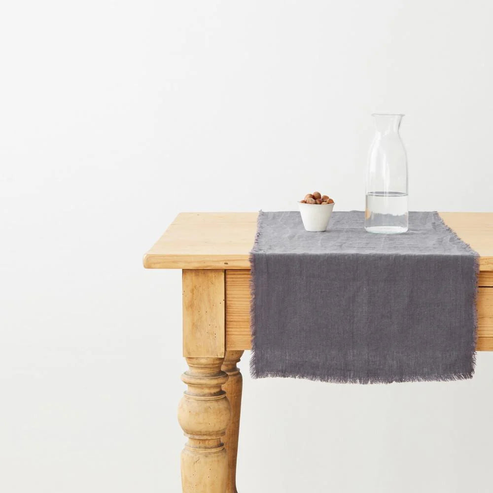 Premium Dark Grey Linen Fringed Table Runner - Elegant Dining Decor for Weddings, Parties & Home Decor