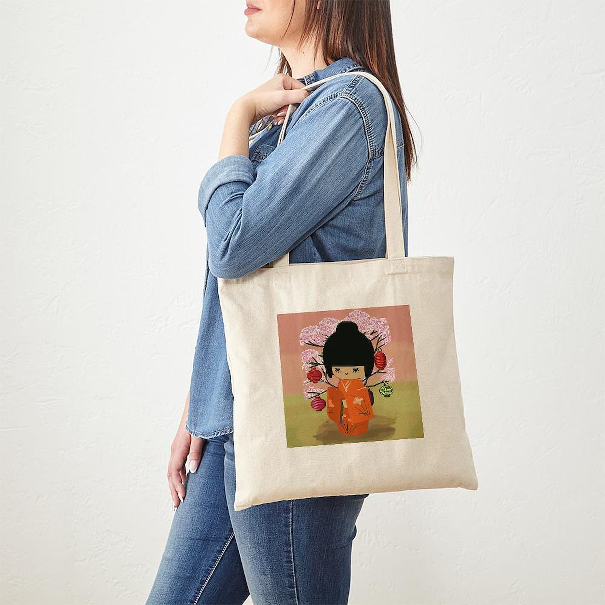 Stylish Kawaii Kokeshi Doll Canvas Tote Bag - Eco-Friendly Reusable Shopping Bag for Women | Perfect for Groceries, Beach Trips & Daily Use