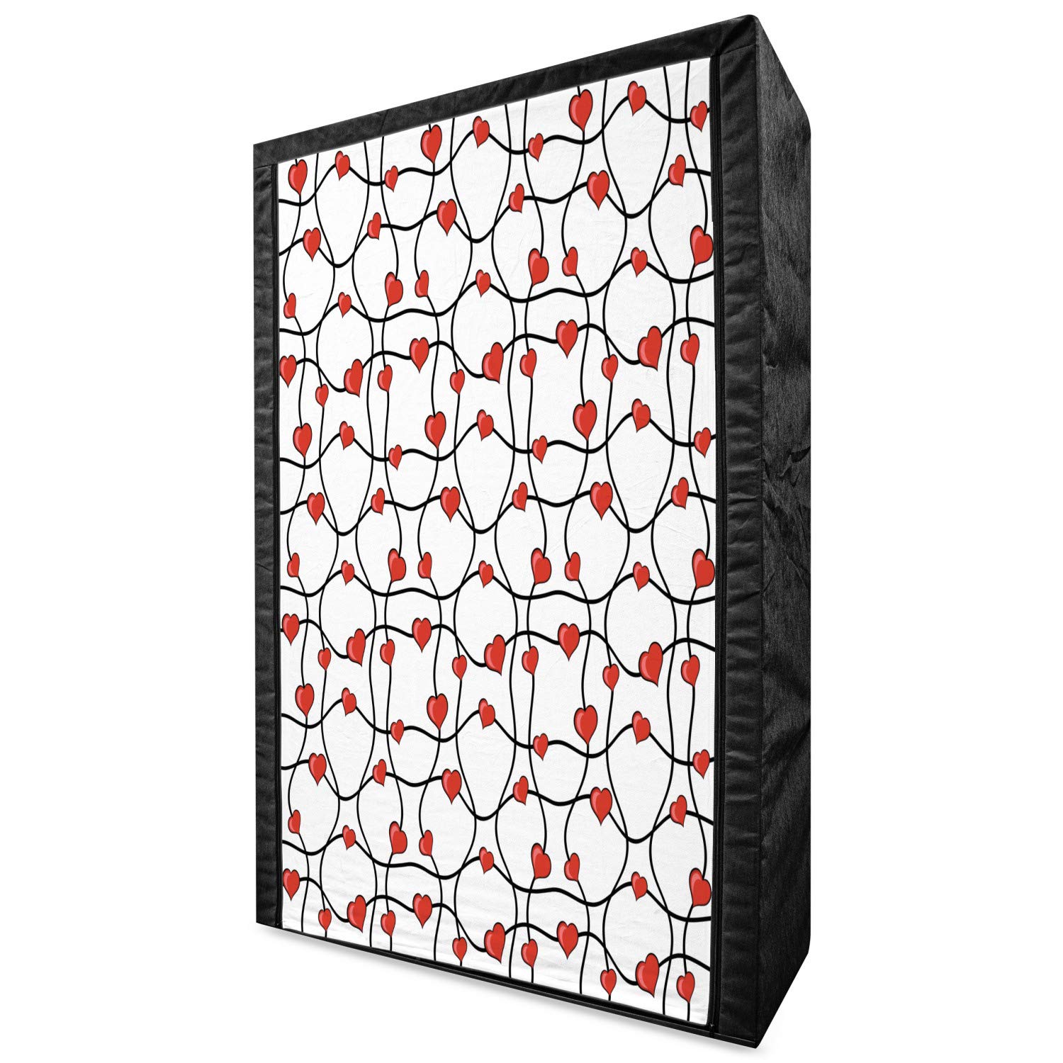 Ambesonne Valentine's Day Portable Fabric Wardrobe - Geometric Heart Pattern Closet Organizer with Shelves, 42.5 Inch Clothing Storage for Bedroom & Closet - Romantic Red Black White Design for Gifts & Home Decor