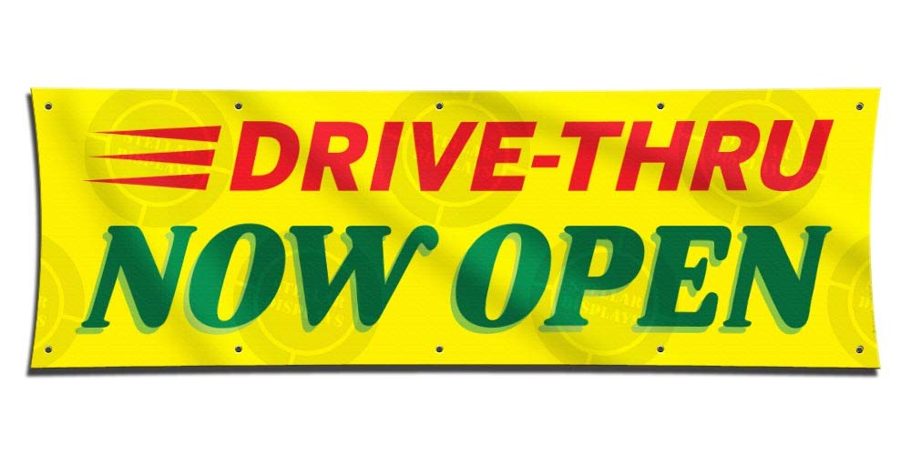 3ft x 9ft Drive-Thru Now Open Banner - Restaurant Grand Opening Sign for Takeout, Delivery & Food Service - Perfect for Fast Food, Coffee Shops & Convenience Stores