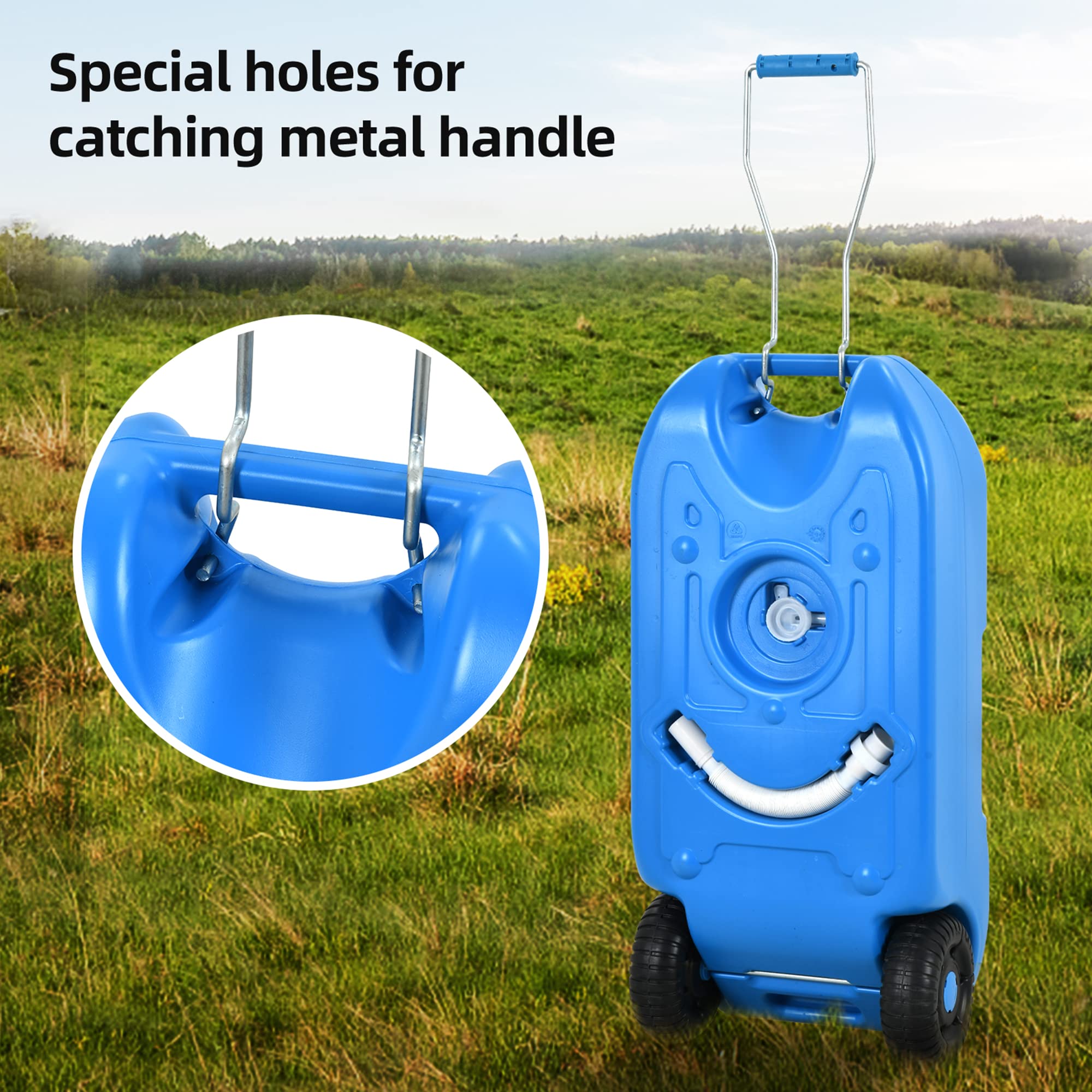 YITAHOME 10.6 Gallon Large Capacity Portable Water Storage Tank with Metal Handle - Odor-Free Camper Water Container with Wheels, Filling Port, Hose & Faucet - Perfect for RV Camping, Outdoor Adventures & Emergency Water Supply (Blue)