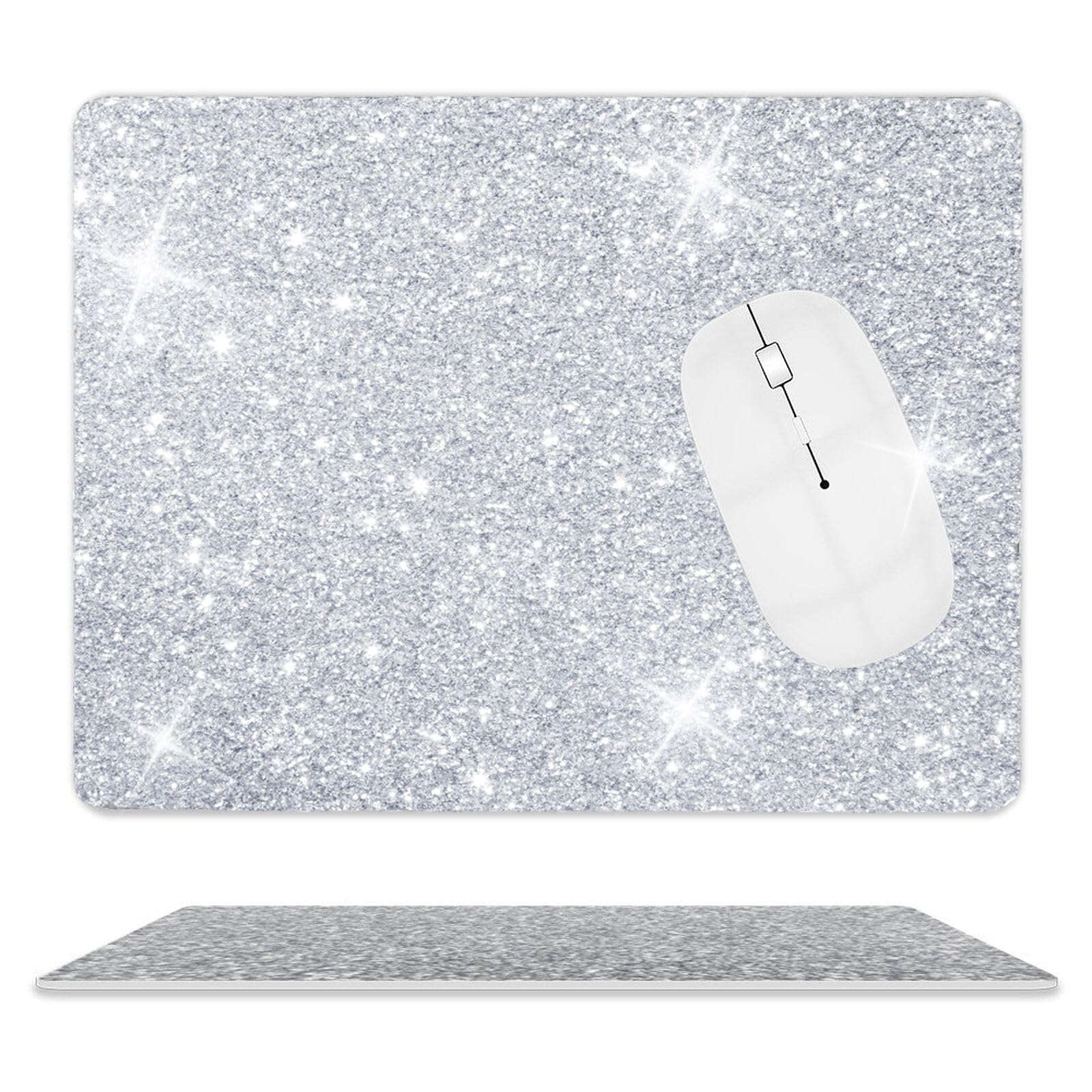Sparkle Diamond Silver Glitter Gaming Mouse Pad - Non-Slip Rubber Base for Laptop & PC - Perfect for Office Work, Gaming & Home Computer Use