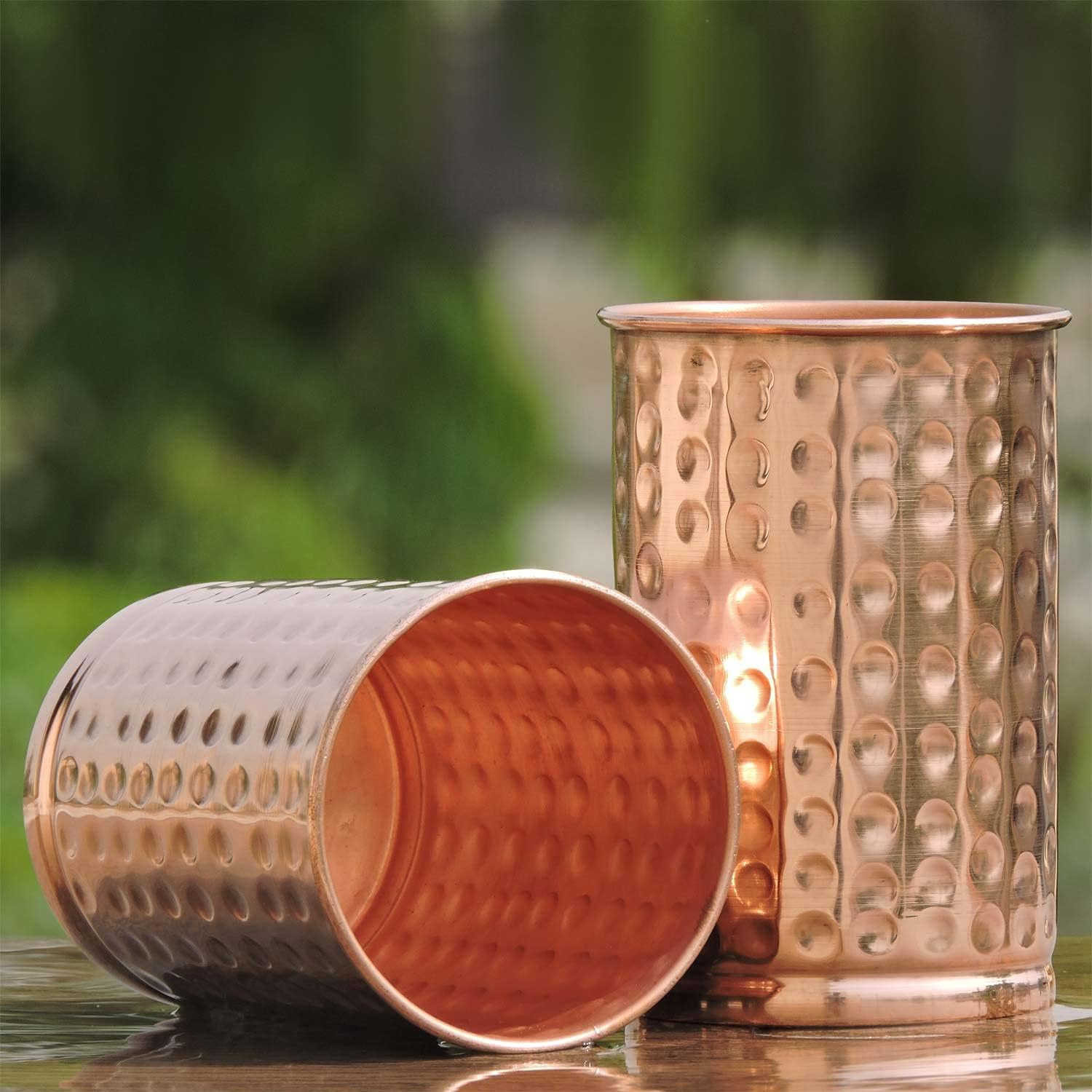 Hammered Pure Copper (99.74%) Tumbler Set of 2 - 11.8oz Travel Copper Mugs for Water, Juice & Ayurveda Health Benefits | Perfect for Home, Office & Outdoor Use