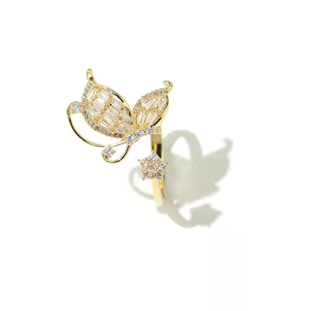 Vintage Gold-Plated Butterfly & Snake Statement Rings for Women - Adjustable Open Rings with Cubic Zirconia | Elegant Boho Jewelry for Parties, Weddings & Everyday Wear