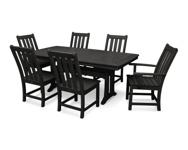 Polywood Black Vineyard 7-Piece Nautical Trestle Dining Set - Outdoor Patio Furniture for Backyard, Poolside & Beachfront Dining