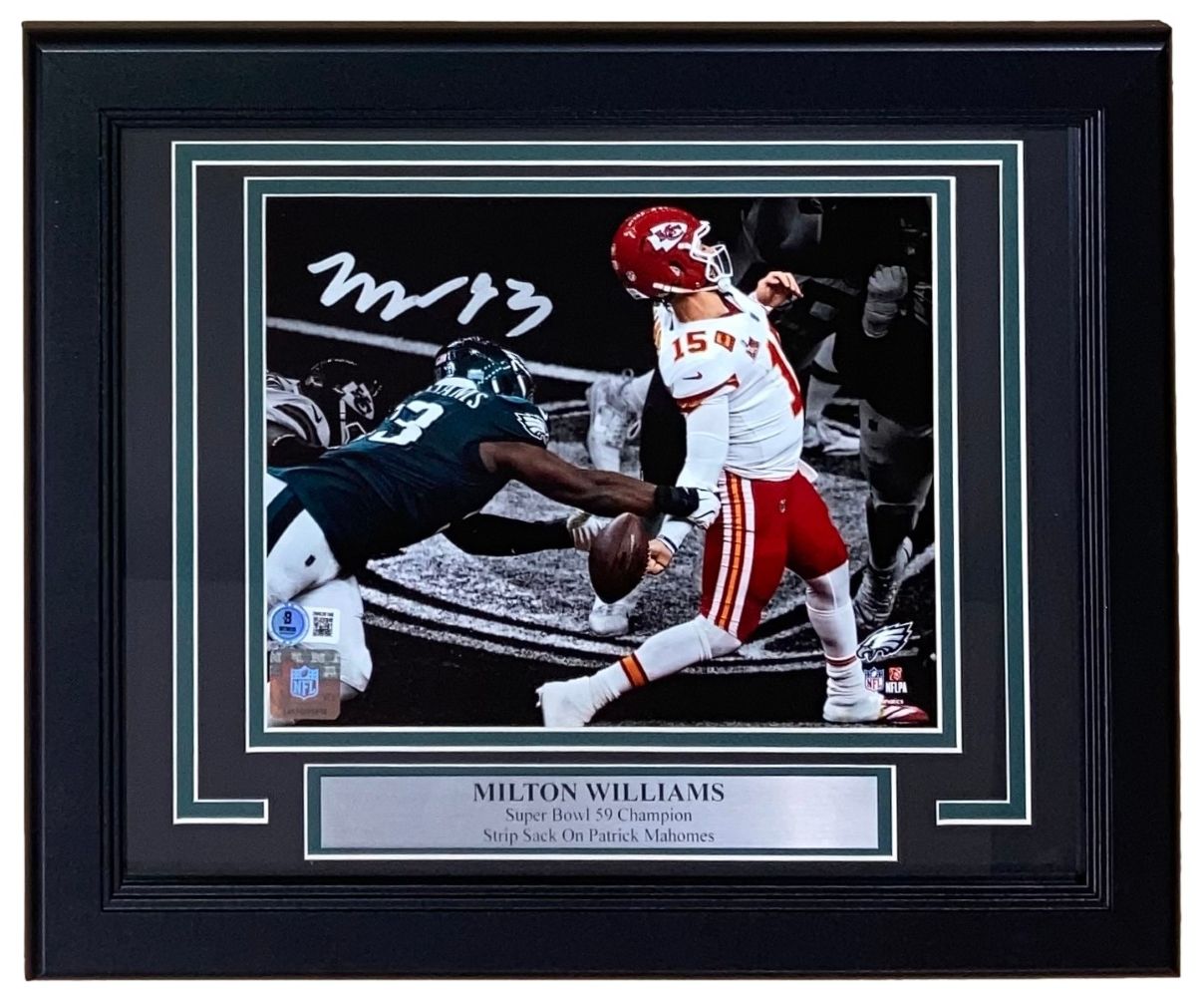 Authentic Milton Williams Signed Framed 8x10 Photo - Eagles Super Bowl 59 Mahomes Strip Sack Moment - Premium Collectible Sports Memorabilia for Eagles Fans & Football Enthusiasts - Perfect for Man Cave, Sports Bar, or Gift for NFL Fans