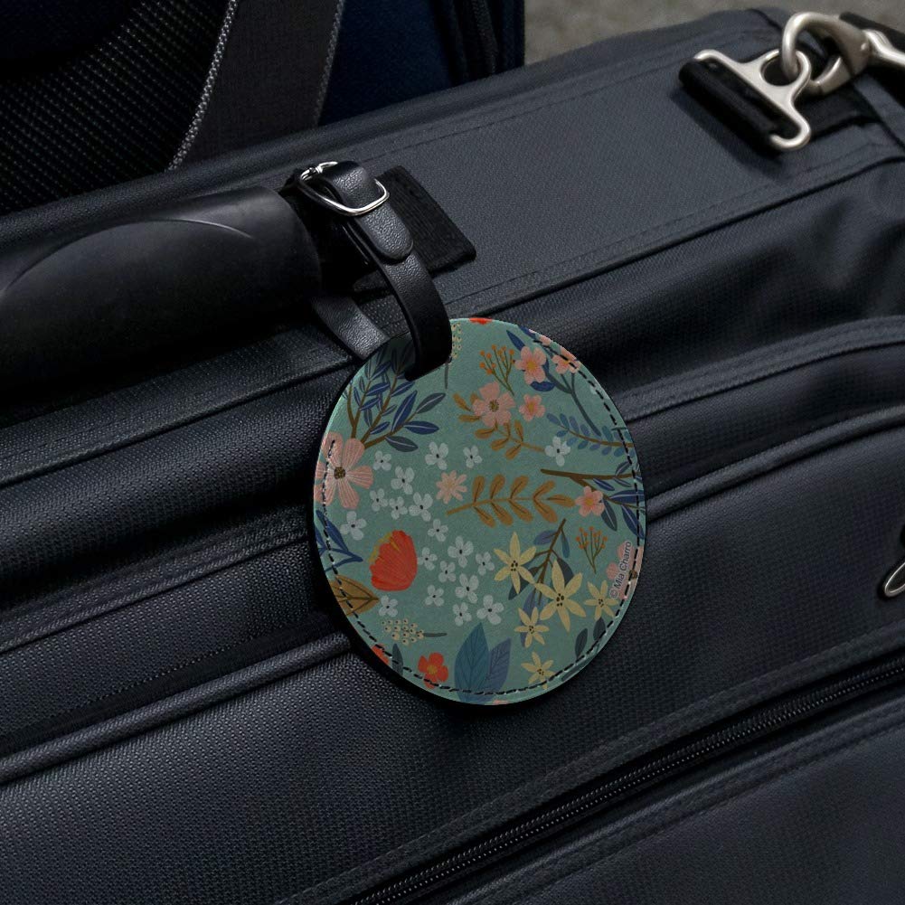 Round Leather Luggage Tag with Margarida Flowers - Durable Suitcase ID Card Holder for Carry-On Bags | Perfect for Travel, Business Trips & Vacation Identification