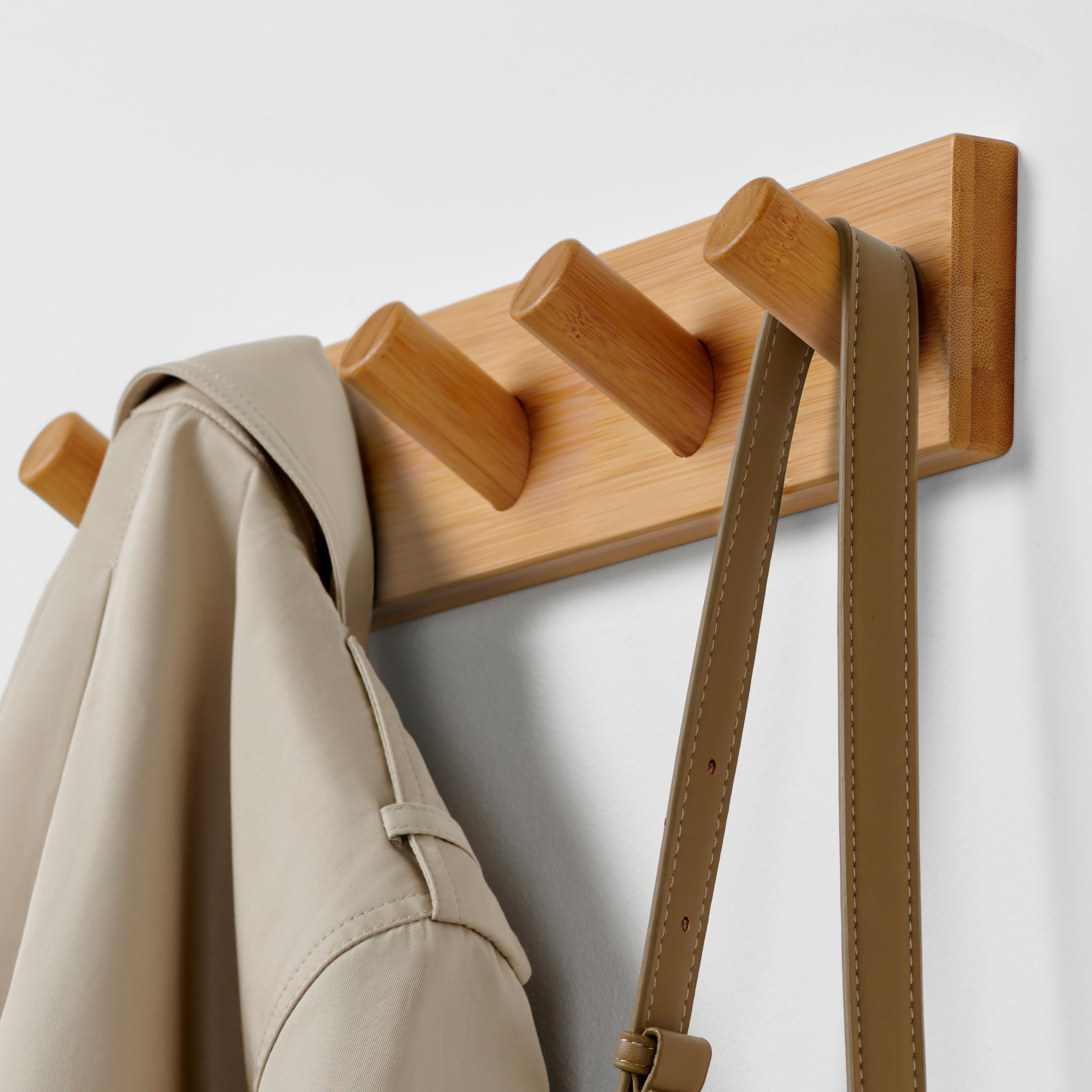 Modern Wooden Wall Coat Rack with 5 Hooks (2-Pack) - Scandinavian Home Decor for Entryway & Bedroom