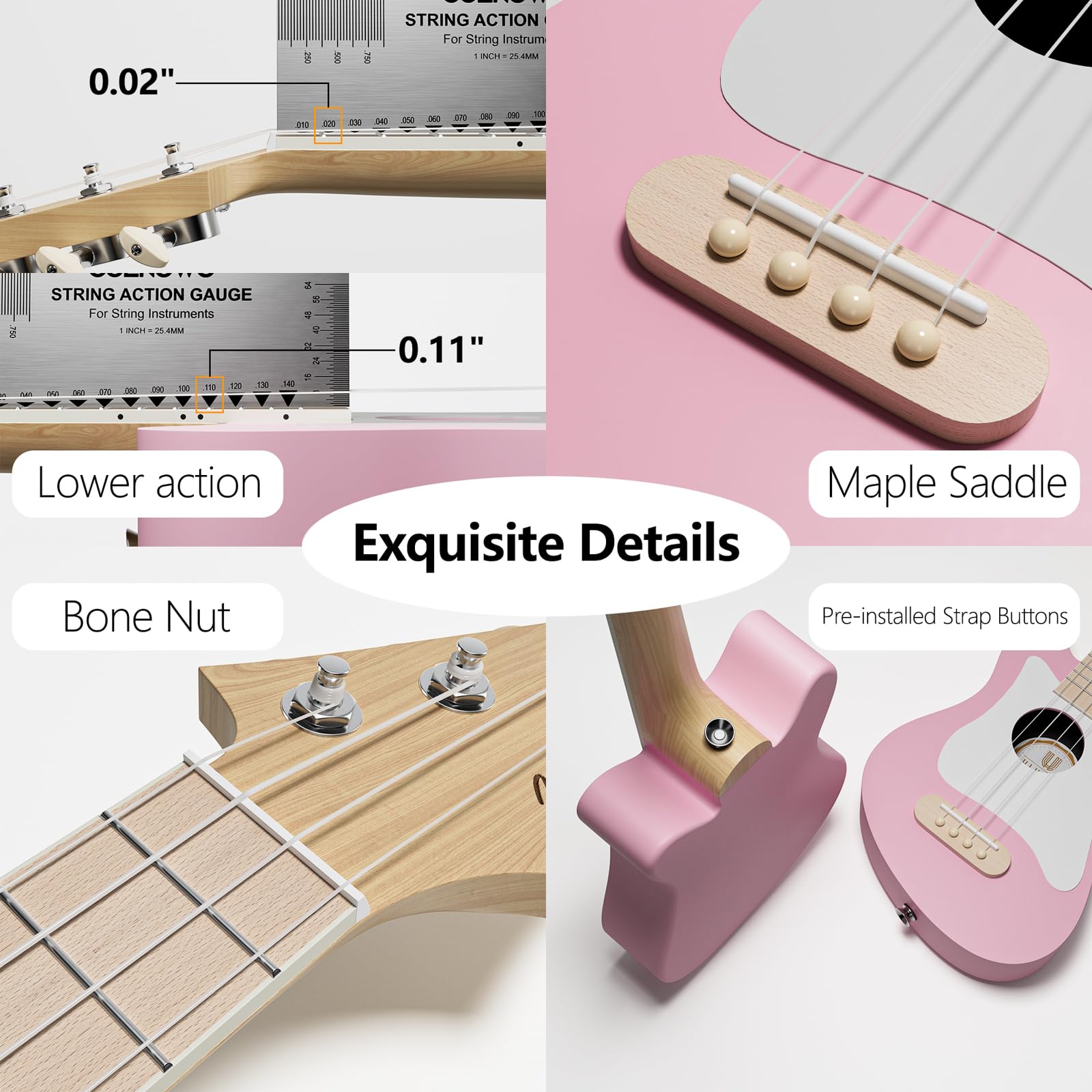 **Soprano Ukulele 21.5 Inch - Beginner Kit with Gig Bag, Digital Tuner, Strings, Picks & Strap - Pink (P005WPN) | Perfect for Beginners, Travel & Home Music Practice**