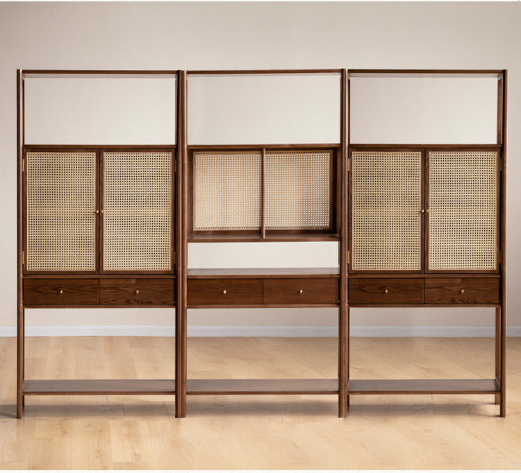 Solid Black Walnut & Ash Wood Bookshelf Display Cabinet - Modern Bookcase for Living Room, Office & Library Storage