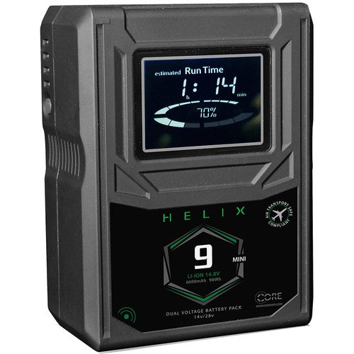 CoreSWX Helix 9 Mini Dual Voltage 14V/28V V-Mount Battery - 98Wh High-Capacity Li-ion Power Brick for Cameras & Film Equipment | Perfect for On-Location Shooting, Live Streaming & Professional Videography