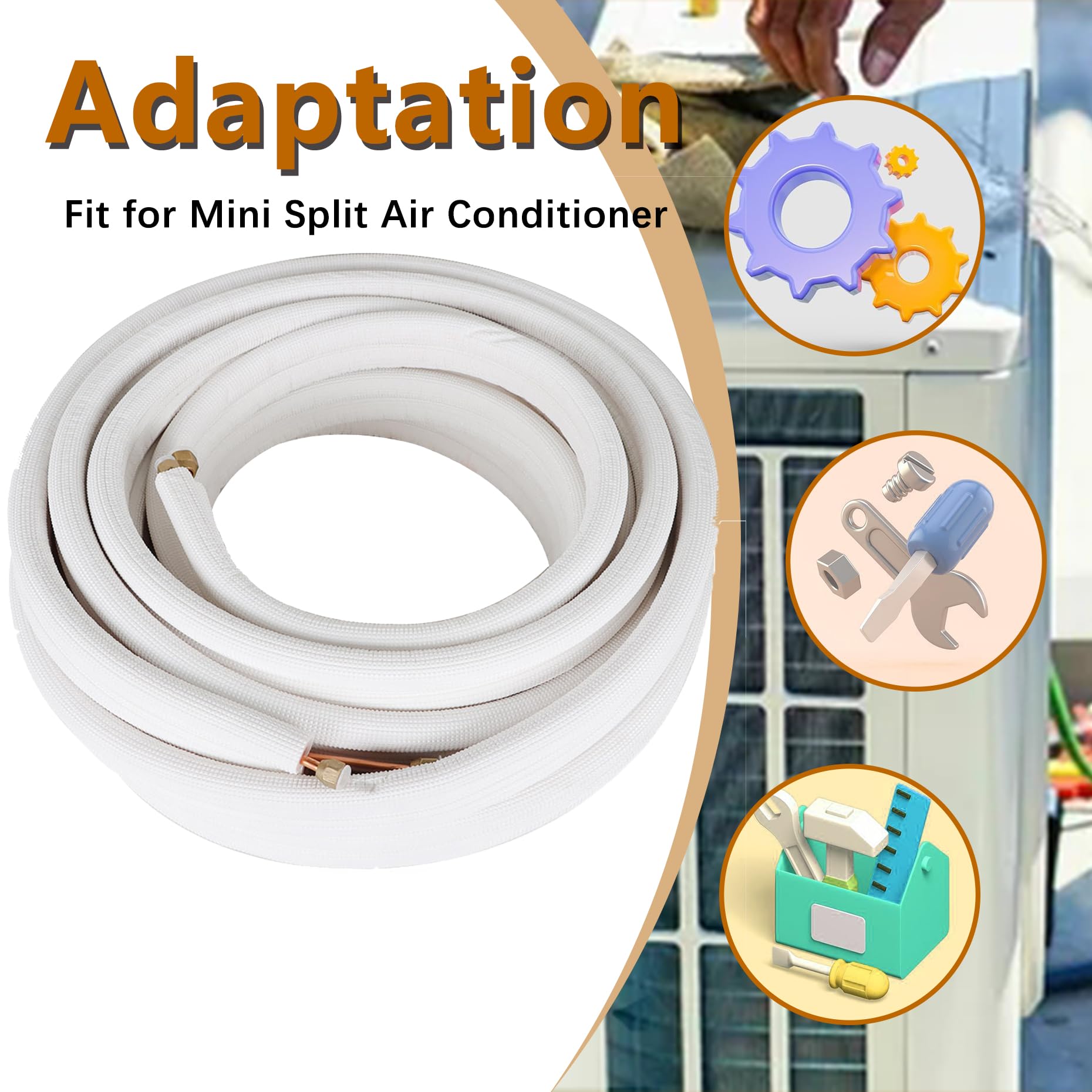 50FT 1/4 Inch & 1/2 Inch Insulated AC Copper Tubing Hose Extension - Flexible Refrigerant Line for Mini Split Air Conditioner - Perfect for HVAC Installation, Repair, and DIY Projects