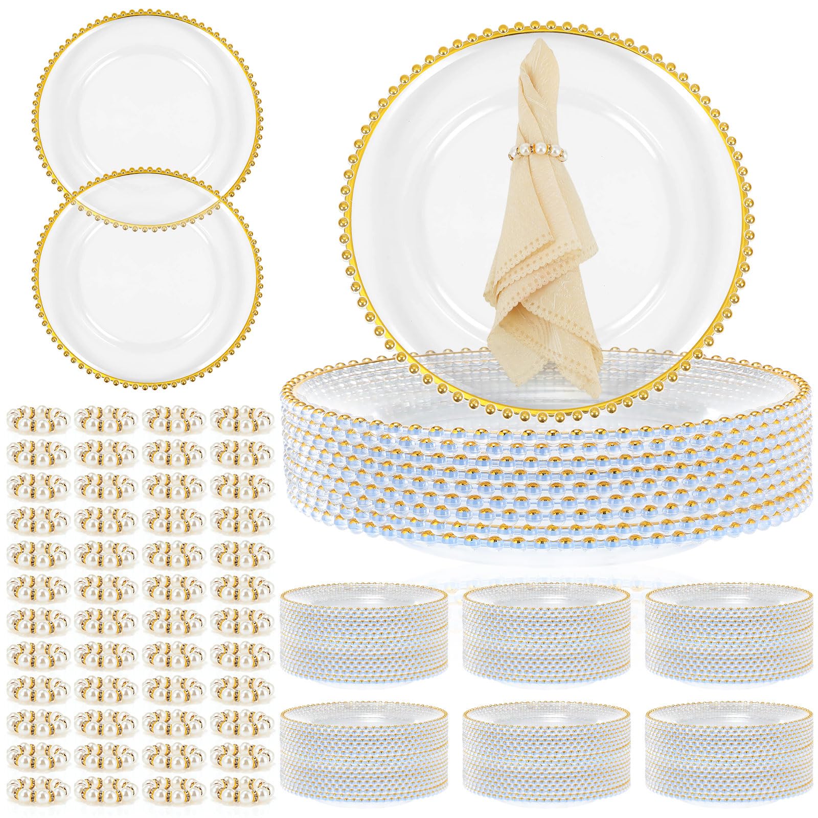 50-Pack Clear Beaded Charger Plates 13