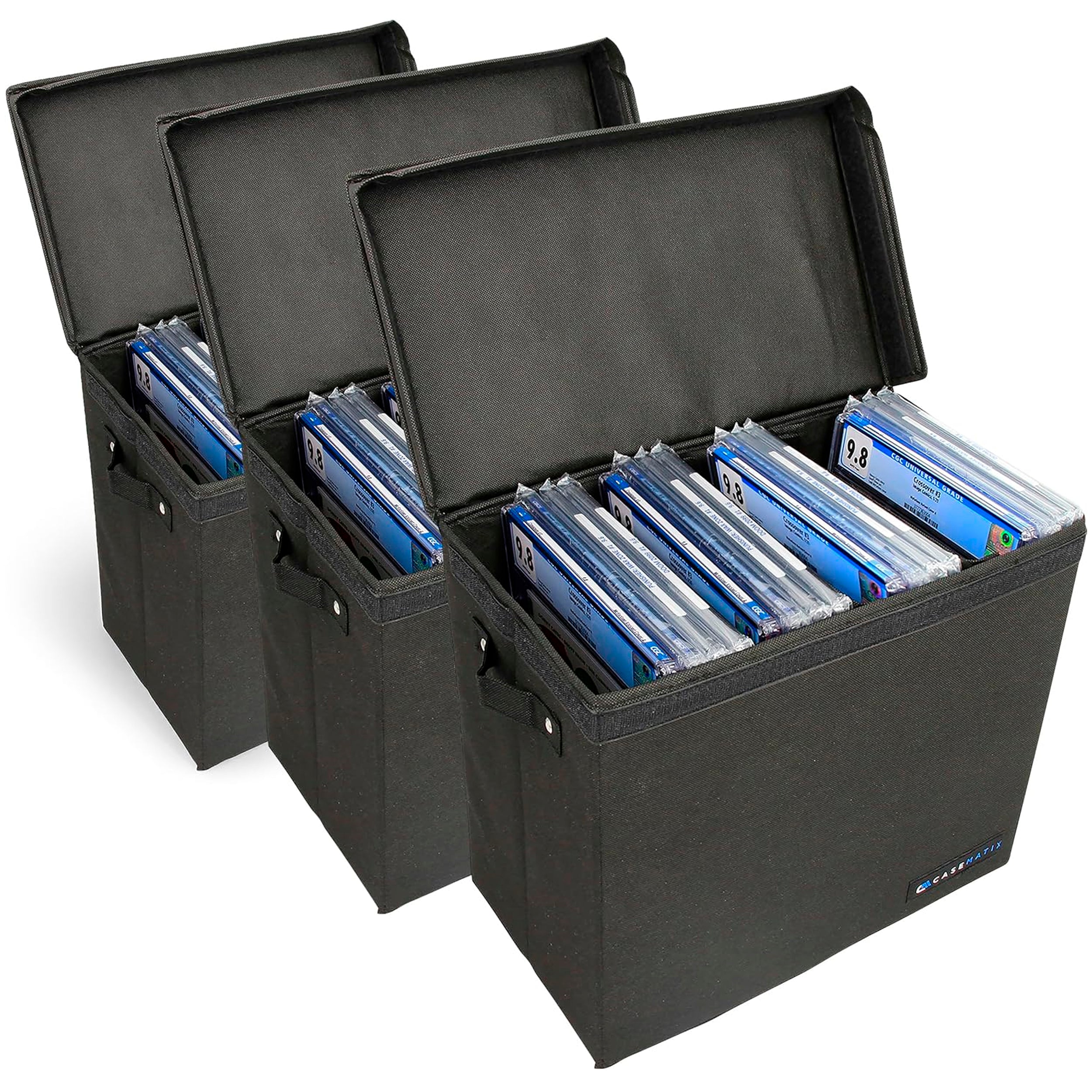 CASEMATIX Graded Comic Book Storage Case - Holds 28 CGC Graded Comics, Lightweight Comic Book Organizer with 3 Partitions (3 Pack) - Perfect for Comic Collectors, Conventions & Home Display