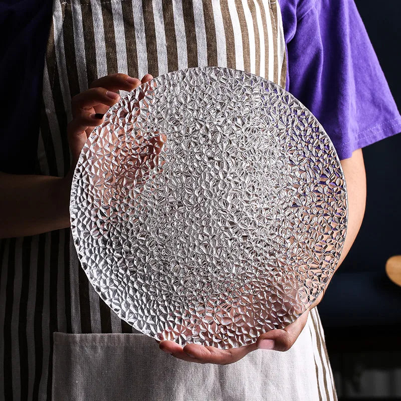Elegant Raindrop Embossed Glass Dinner Plates - 12-Piece Set for Formal Dining, Wedding Receptions & Special Occasions