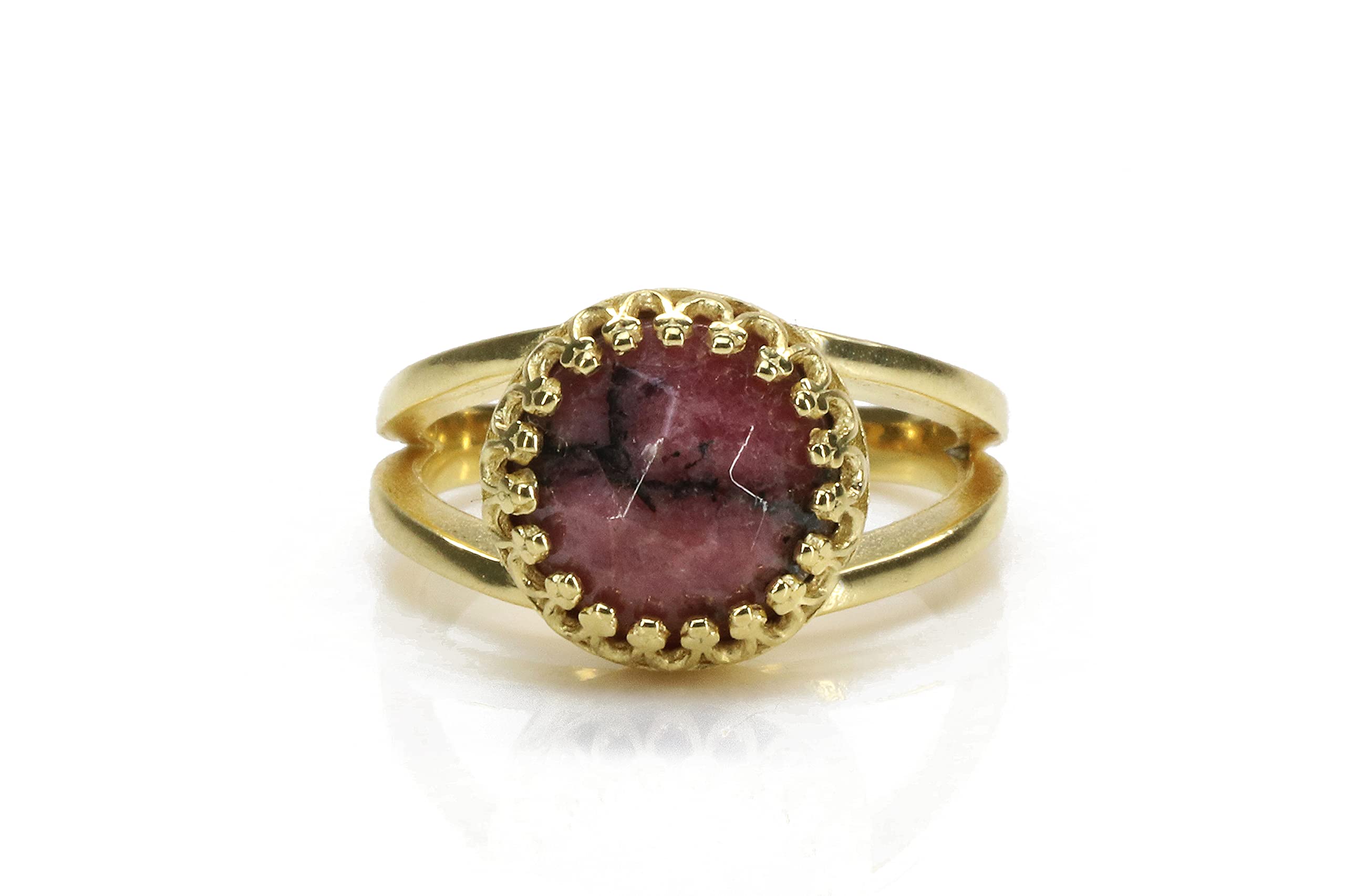 14k Gold Rhodonite Solitaire Ring - Elegant Dainty Everyday Jewelry for Women | Engagement, Wedding, Promise & Stackable Ring | Perfect Gift for Her - Custom Handmade Jewelry for Special Occasions & Daily Wear