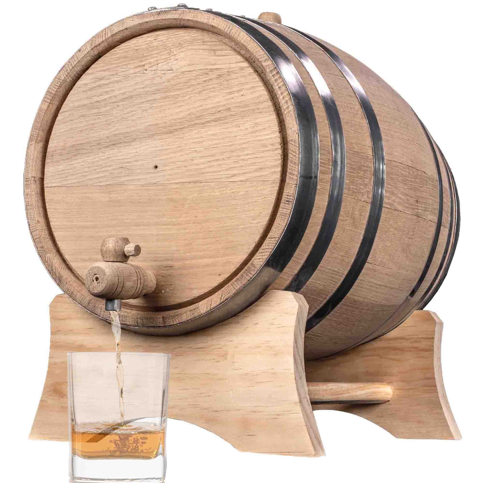 5 Gallon Oak Barrel for Bourbon Whiskey Aging - Unvarnished 20L Distillery Barrel with Steel Hoops, Wood Stand, Bung & Spigot - Perfect for Home Brewing, Distilling, Wine Making & Cocktail Maturation (Ideal for Small Batch Spirits & DIY Alcohol Projects)